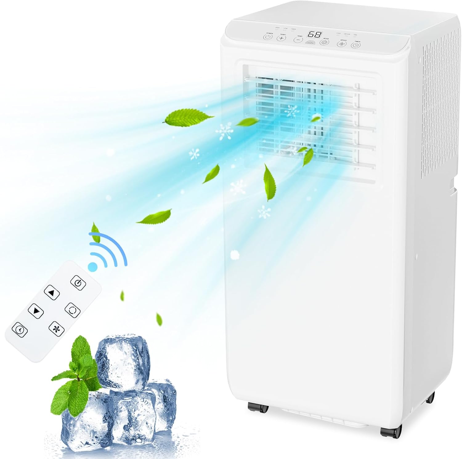 Qeetex ZYS-PHO-10G024Q2 8000 BTU Portable Air Conditioner for Room up to 350 Sq Ft 3-in-1 AC Unit with Cooling Dehumidifier Fan LED Display Remote Control 24H Timer Sleep Mode Window Kit Easy Installation Mobility
