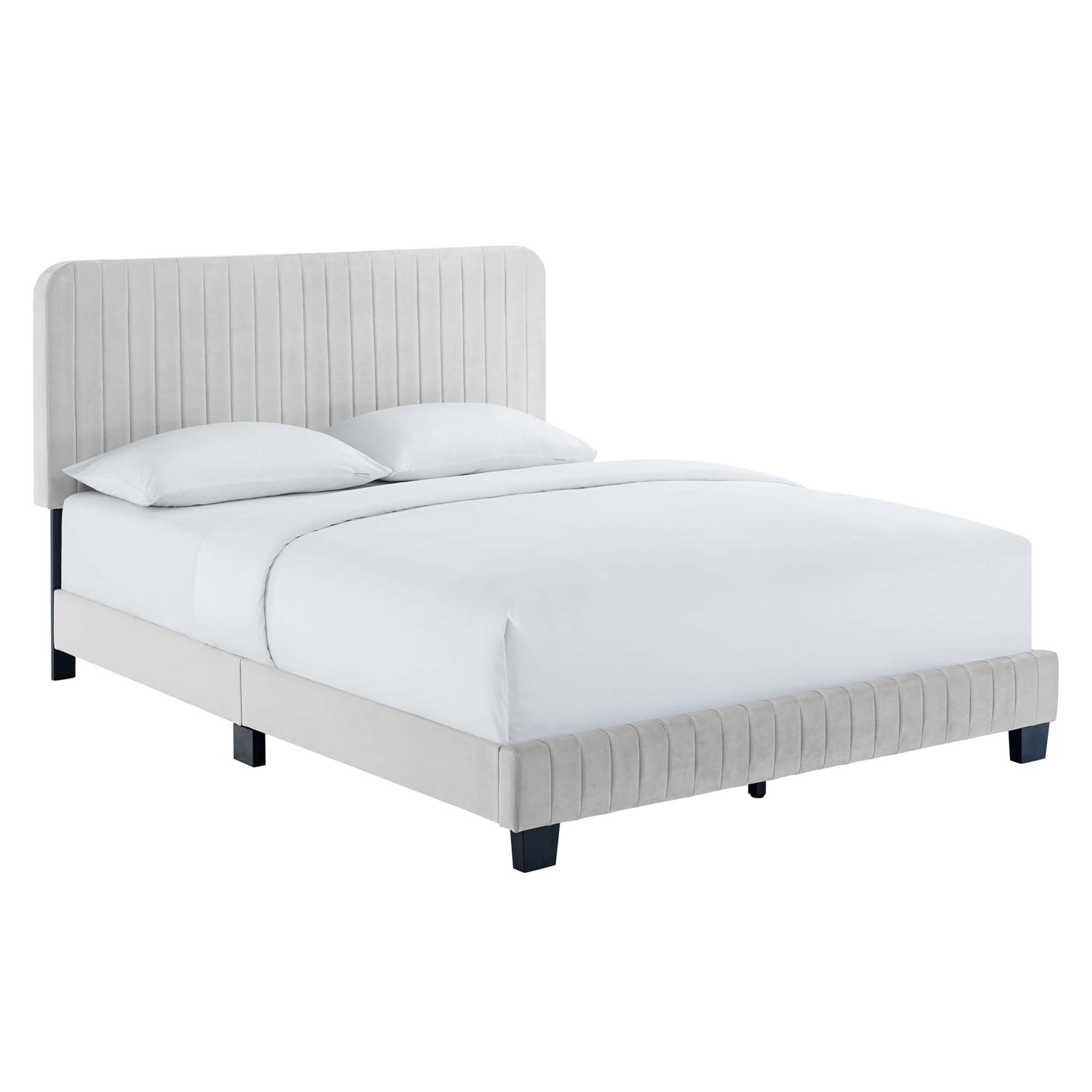  Celine Channel Tufted Performance Velvet Twin Platform Bed in Light Gray