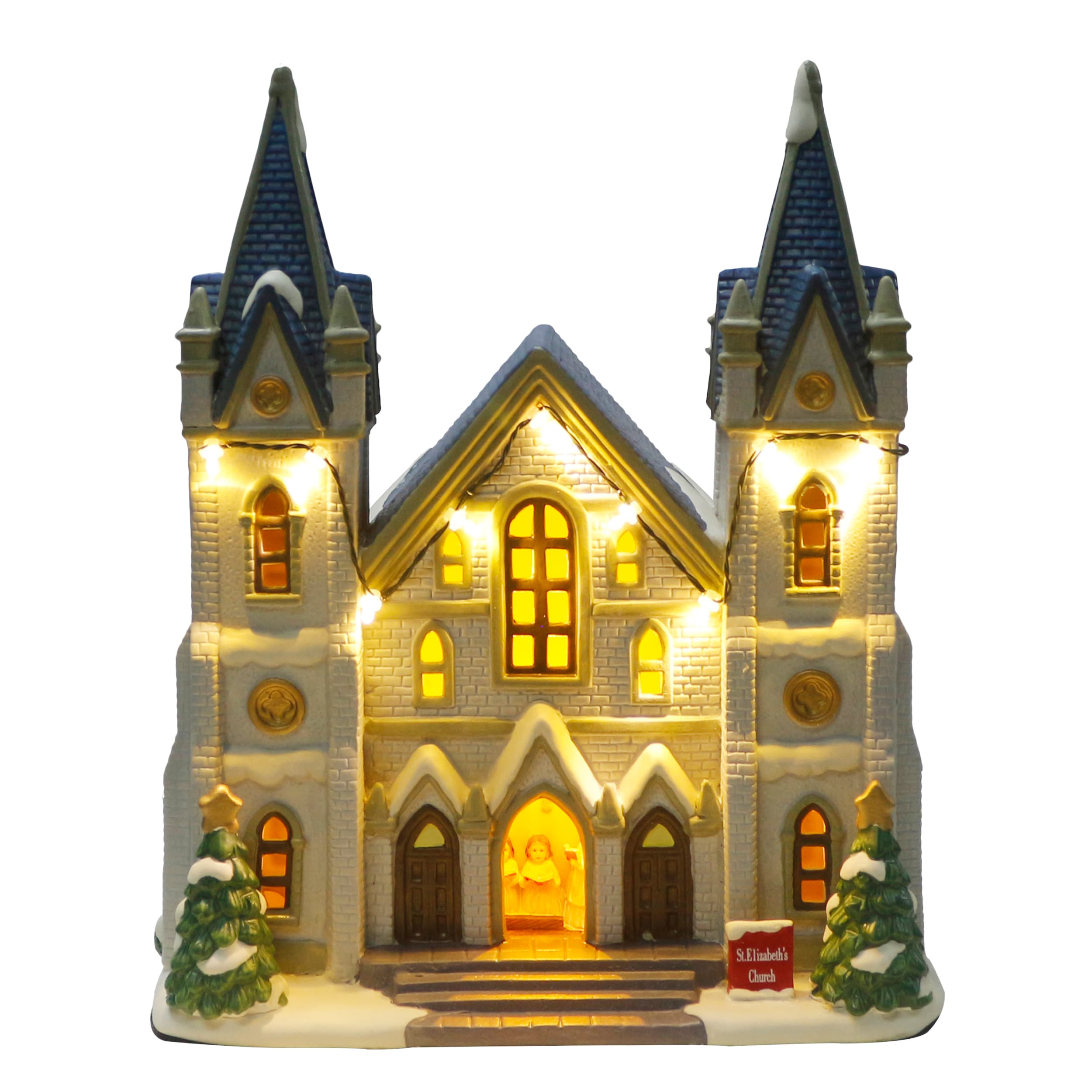 Christmas Village - Decoritive Mini Buildings (4 Pc) Step Back in Time with This New Holiday Collection Set - Church Candy Store Fire Station