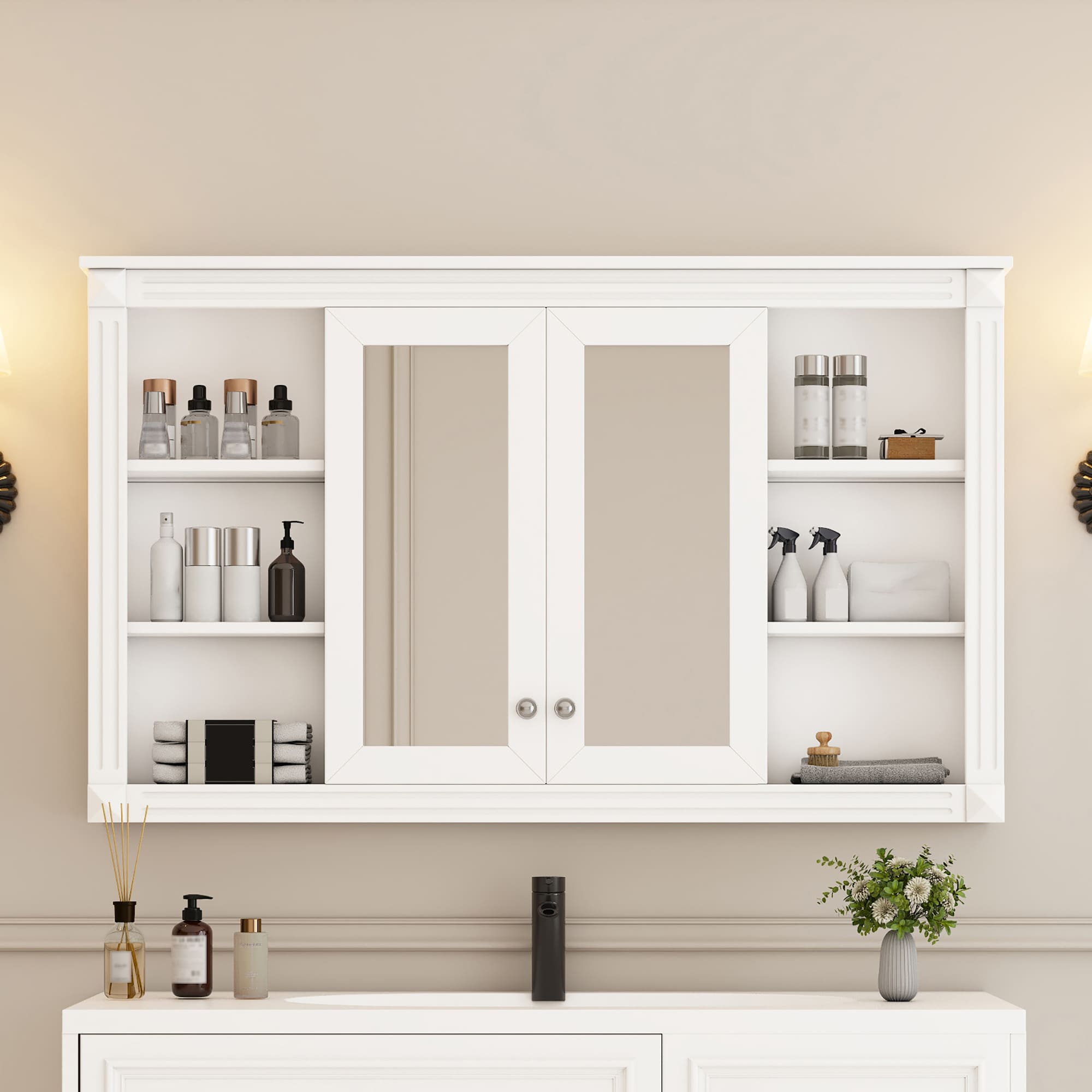 Homy Casa 47-in W White Bathroom Medicine Cabinet with Adjustable Shelves Wall Mounted Medicine Cabinet