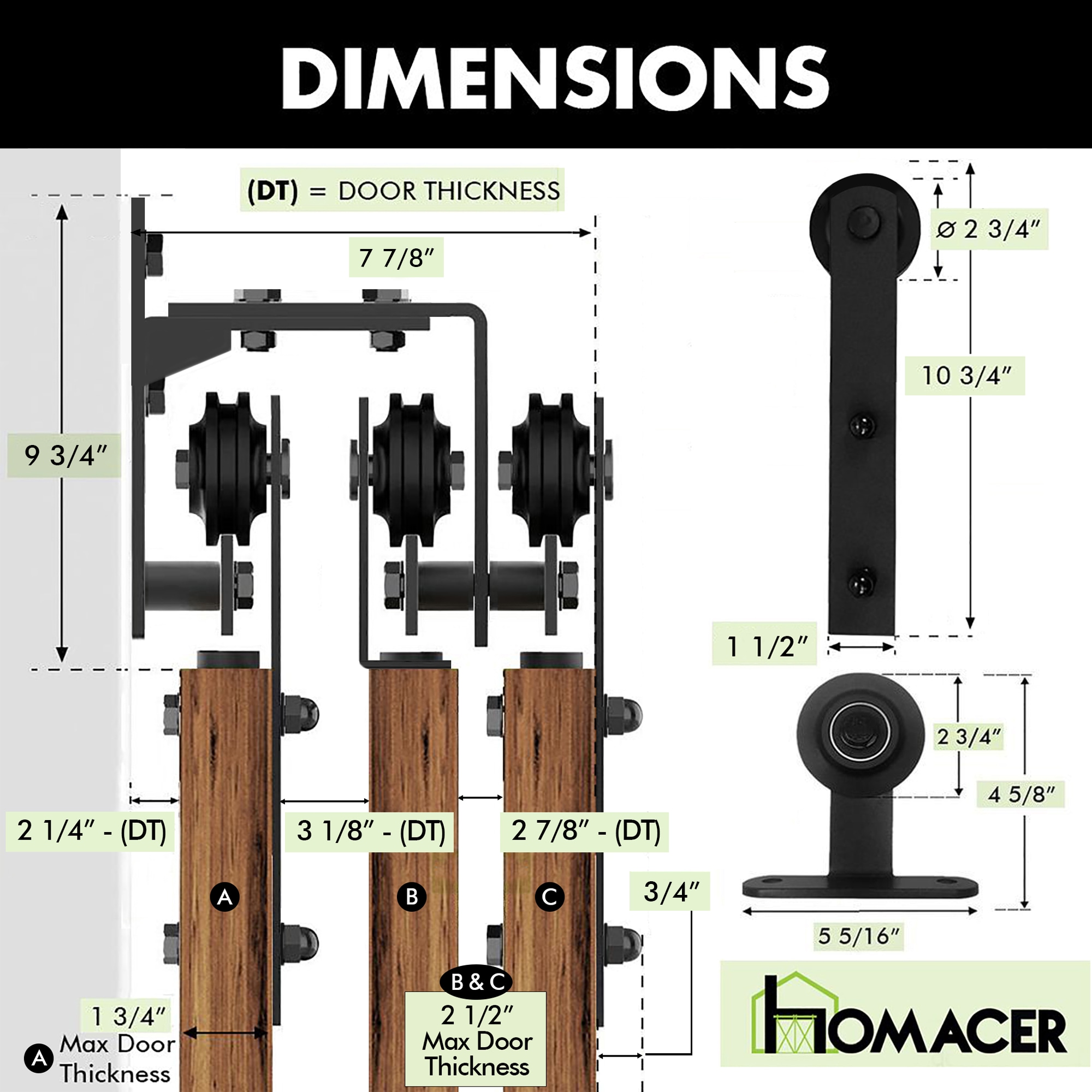 HOMACER 108-in Rustic Black Indoor J-strap Triple Bypass Barn Door ...