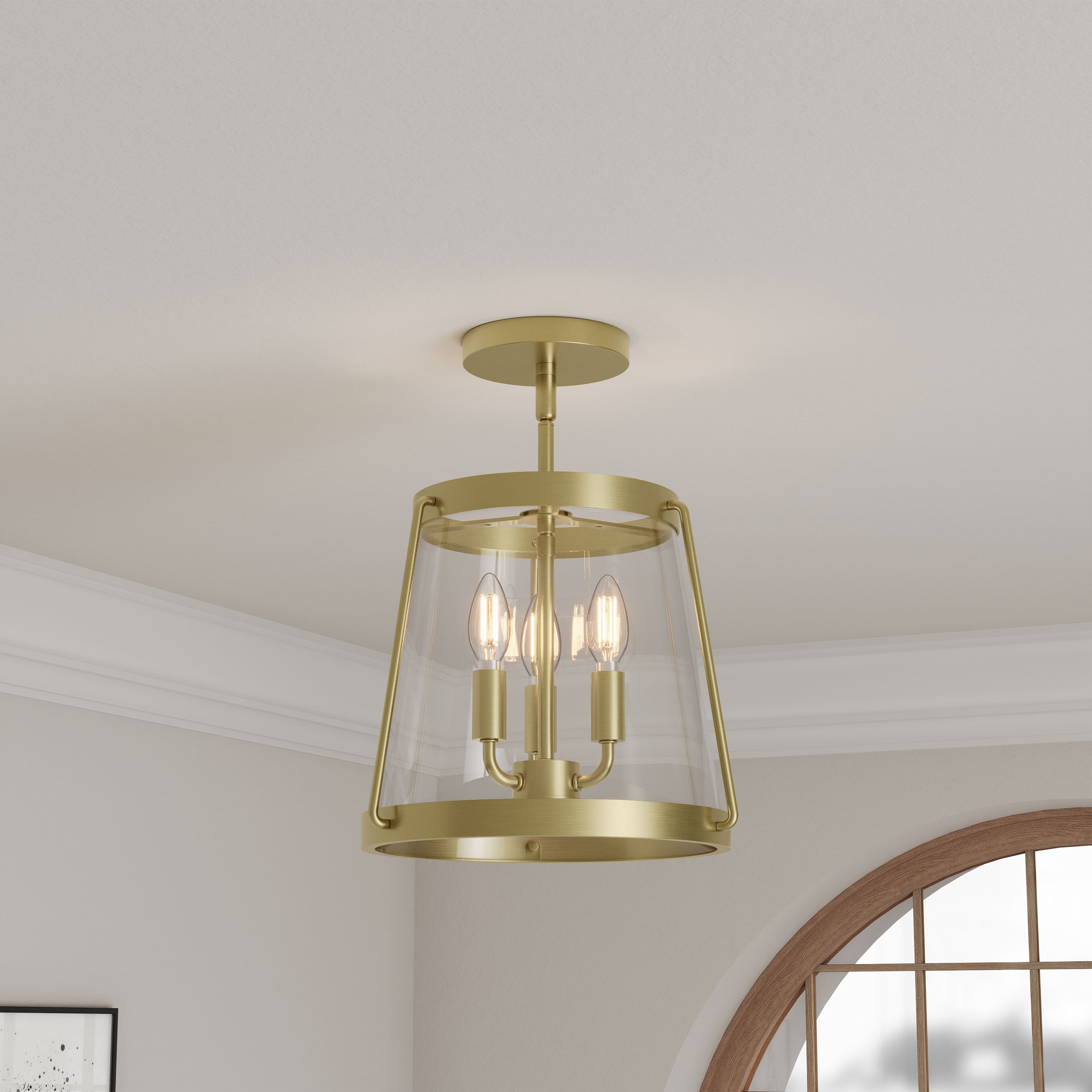 Millennium Lighting Adabella 12.25-in Vintage Brass Indoor 3 -Light Semi-flush Mount Light with Clear Glass