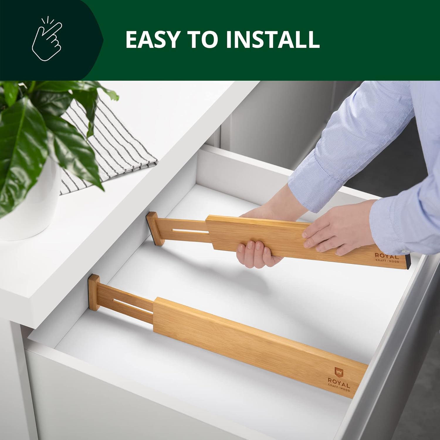 Natural Bamboo Adjustable Drawer Dividers 17-22" - 4-Pack