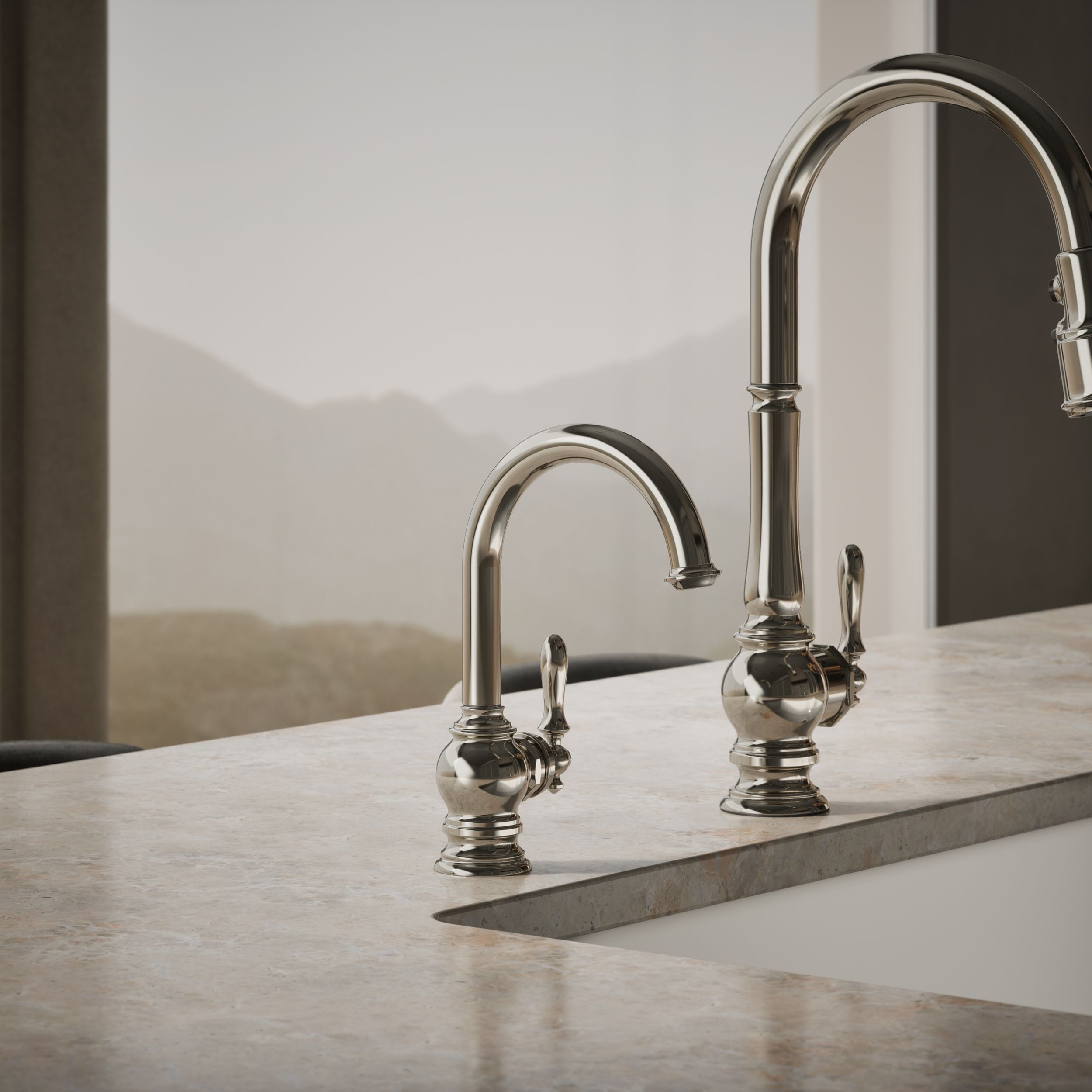KOHLER Artifacts 1.5 GPM Deck Mount Beverage Faucet in Vibrant Polished Nickel with Lever Handle