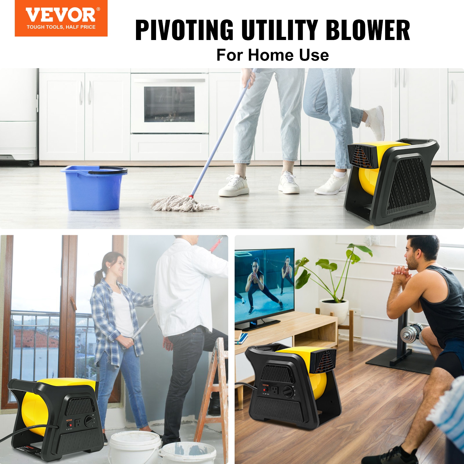 Vevor 12.8'' Yellow and Black Pivoting Utility Fan