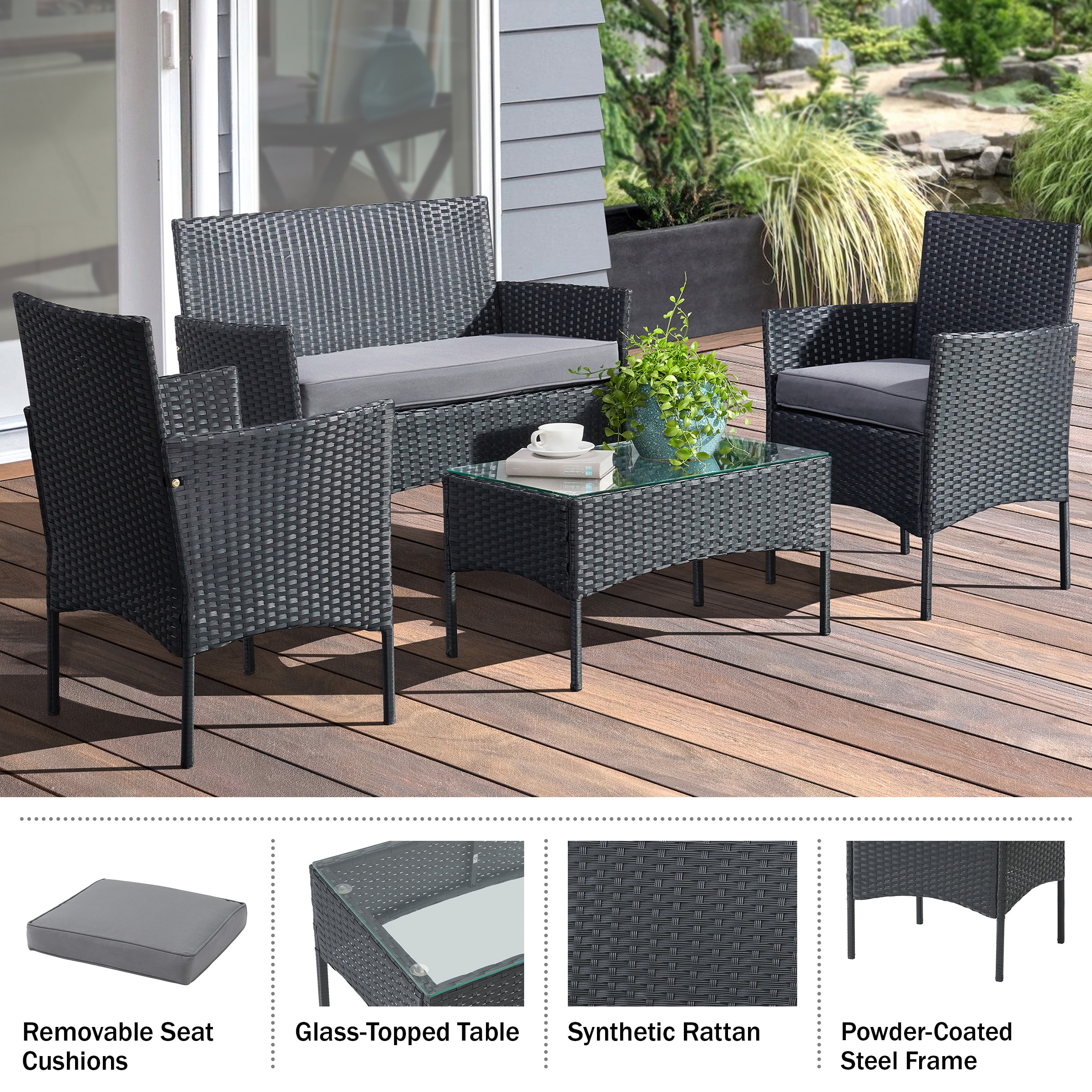 Lavish Home 80-OUTD-WK-SOF2CHTBL Patio-Conversation-Sets - View #2