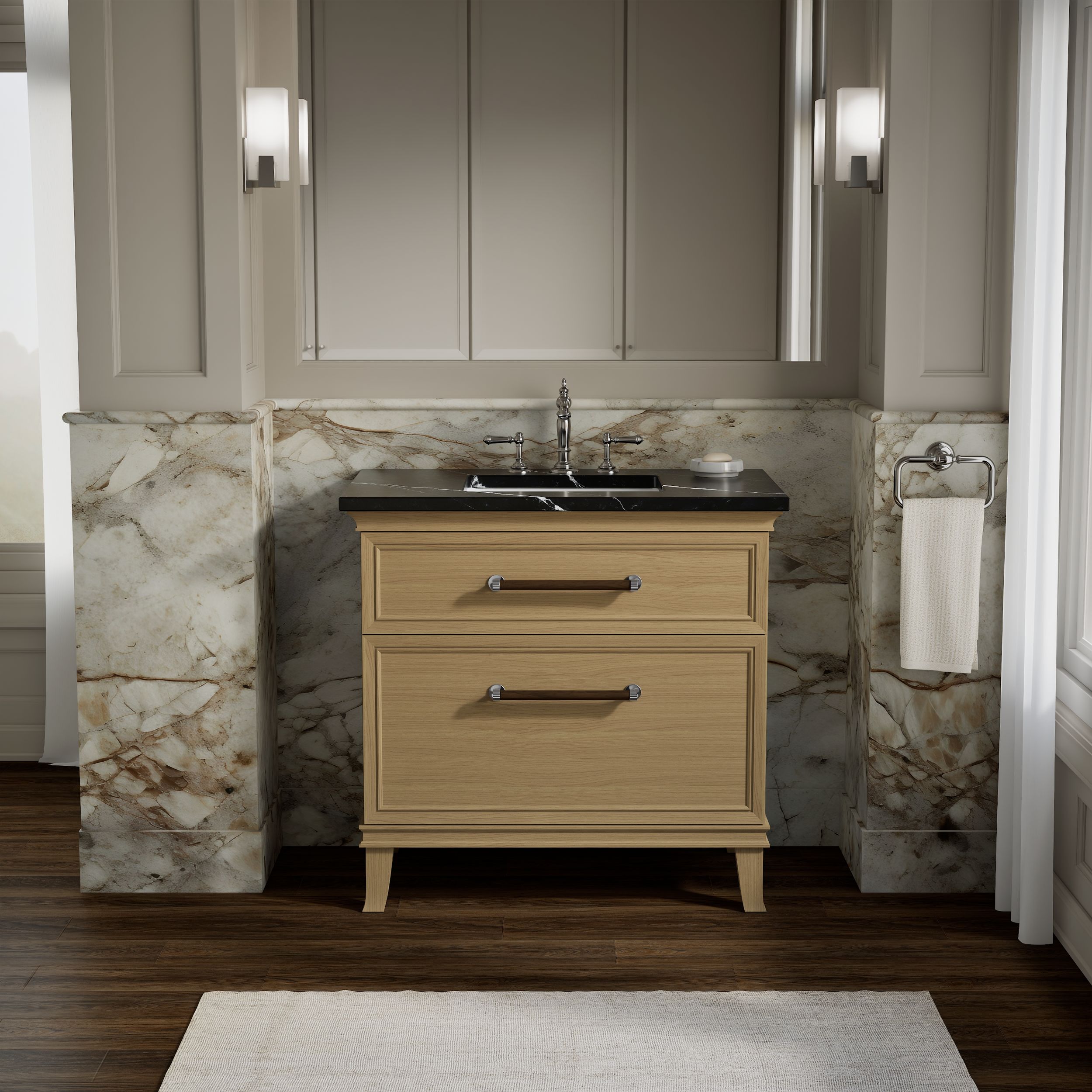 KOHLER - Artifacts 36-in Light Oak Undermount Single Sink Bathroom Vanity with Eternal Marquina Q...