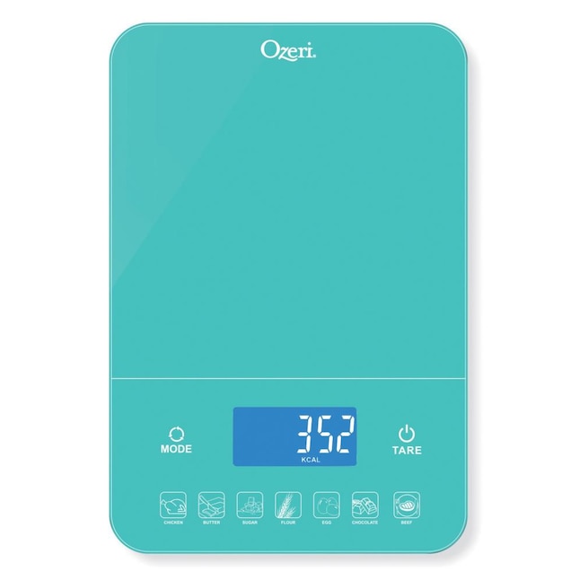 Ozeri Touch III 22 lbs (10 kg) Digital Kitchen Scale with Calorie Counter, in Tempered Glass-Teal