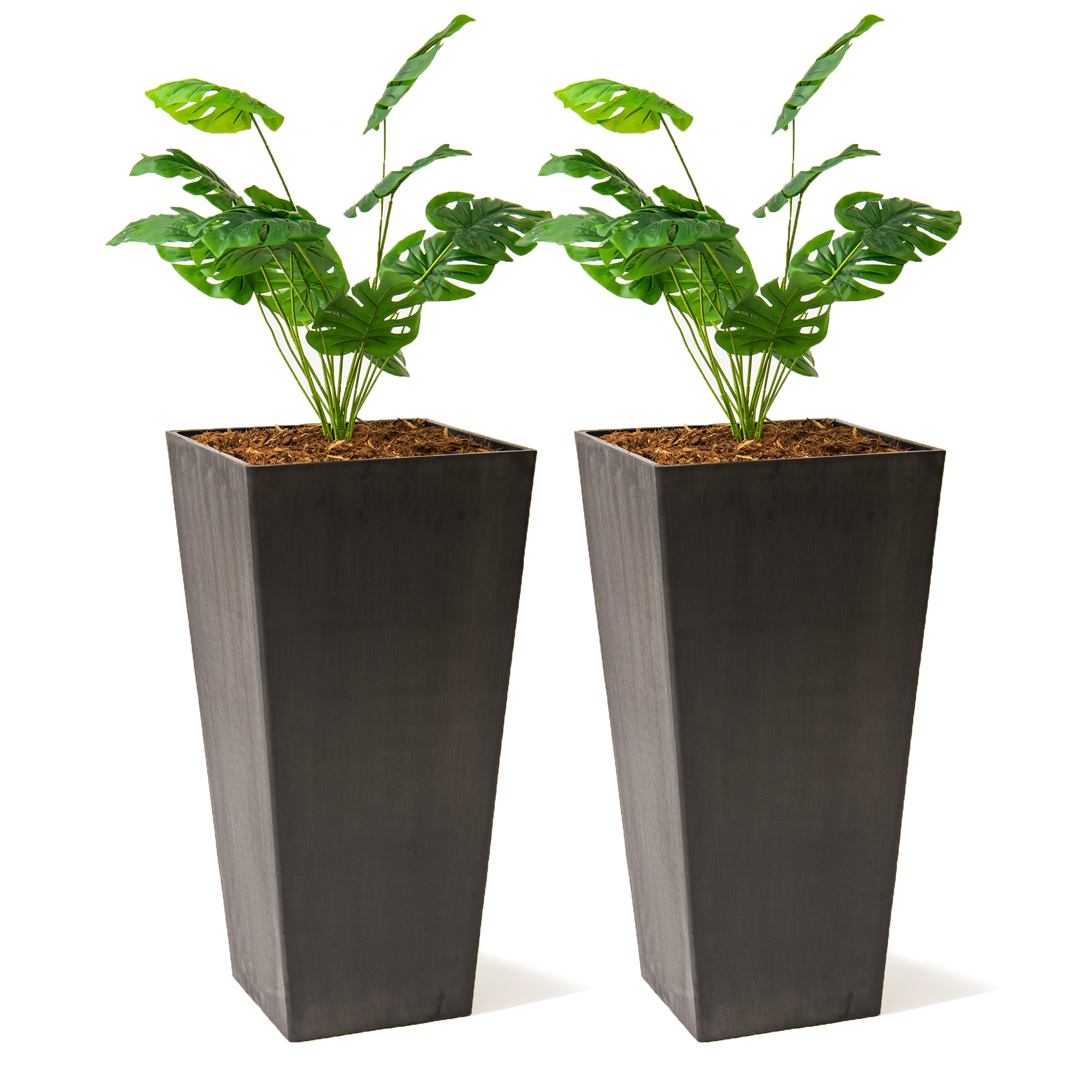 XBrand LW2617BK2 2 -Pack Square 15.2-in W x 30-in H x 15.2-in D Black Plastic Indoor/Outdoor with Self Watering Planter