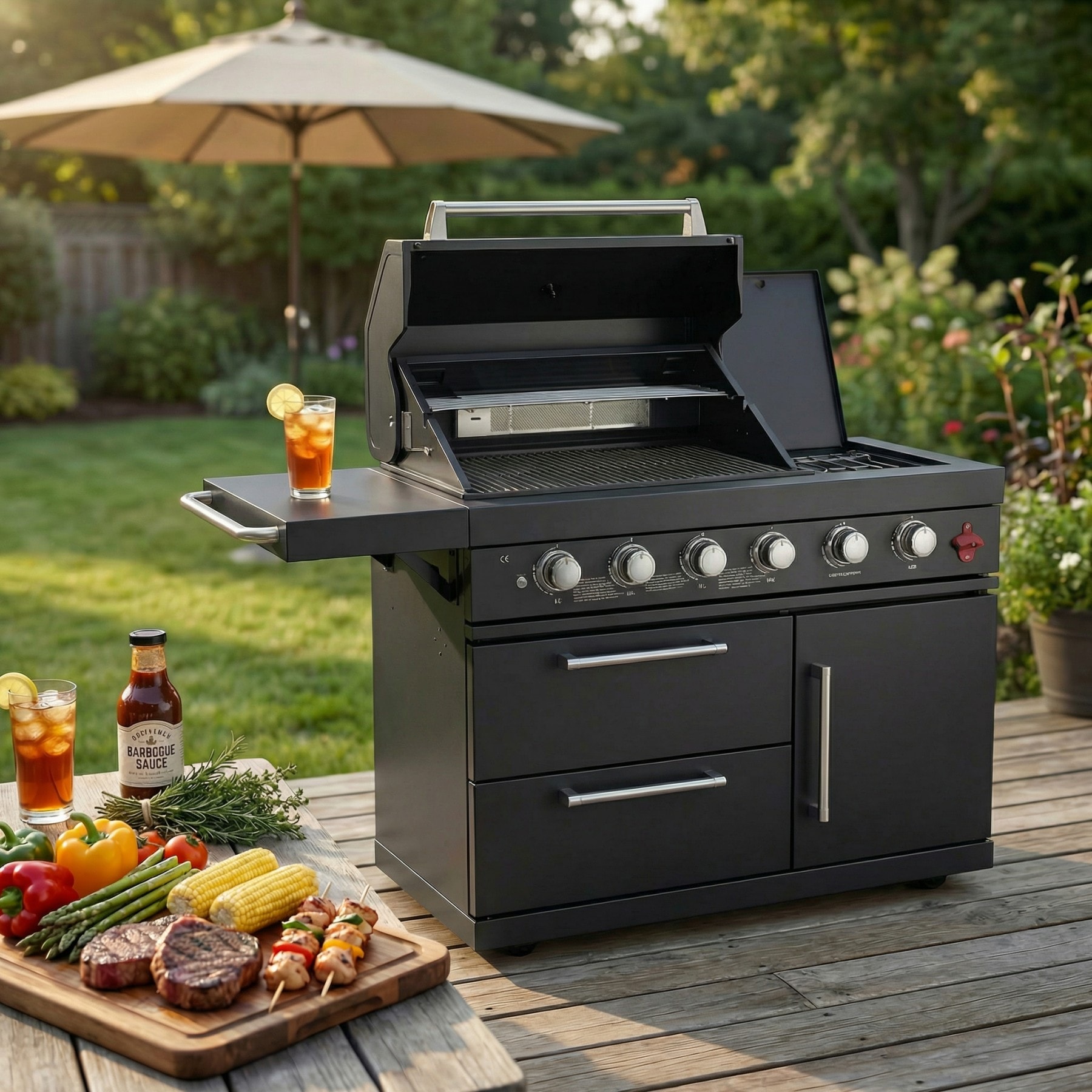 Dexmalle  Black 46-in W 75300BTU 6 Burners Stainless Steel Gas Grill Island Modular Outdoor Kitchen Sansujyuku sansujyuku.com