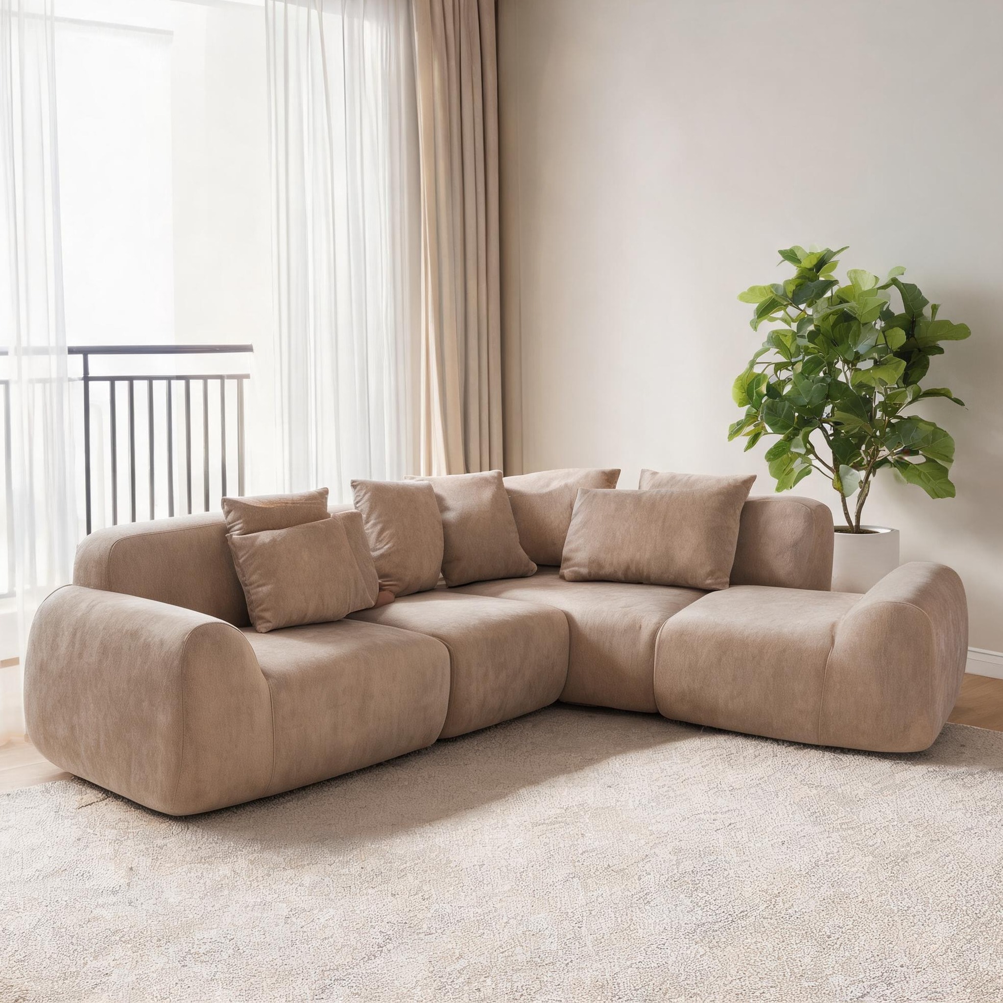 Naturefalls Beige Sectional Sofa with Velvet Upholstery Foam+Spring ...