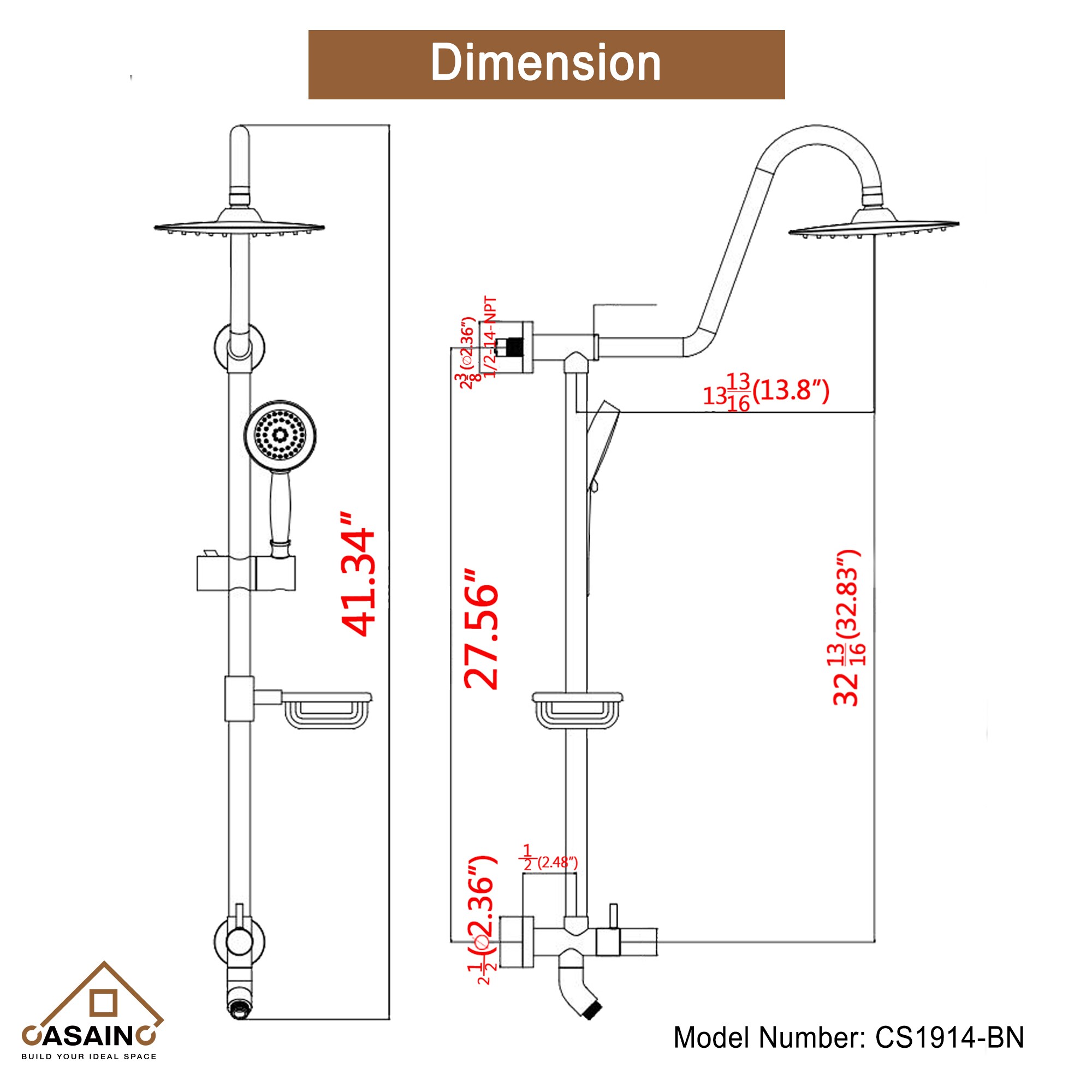 CASAINC CS1914-BN Showerhead-Bar-Panels - View #5