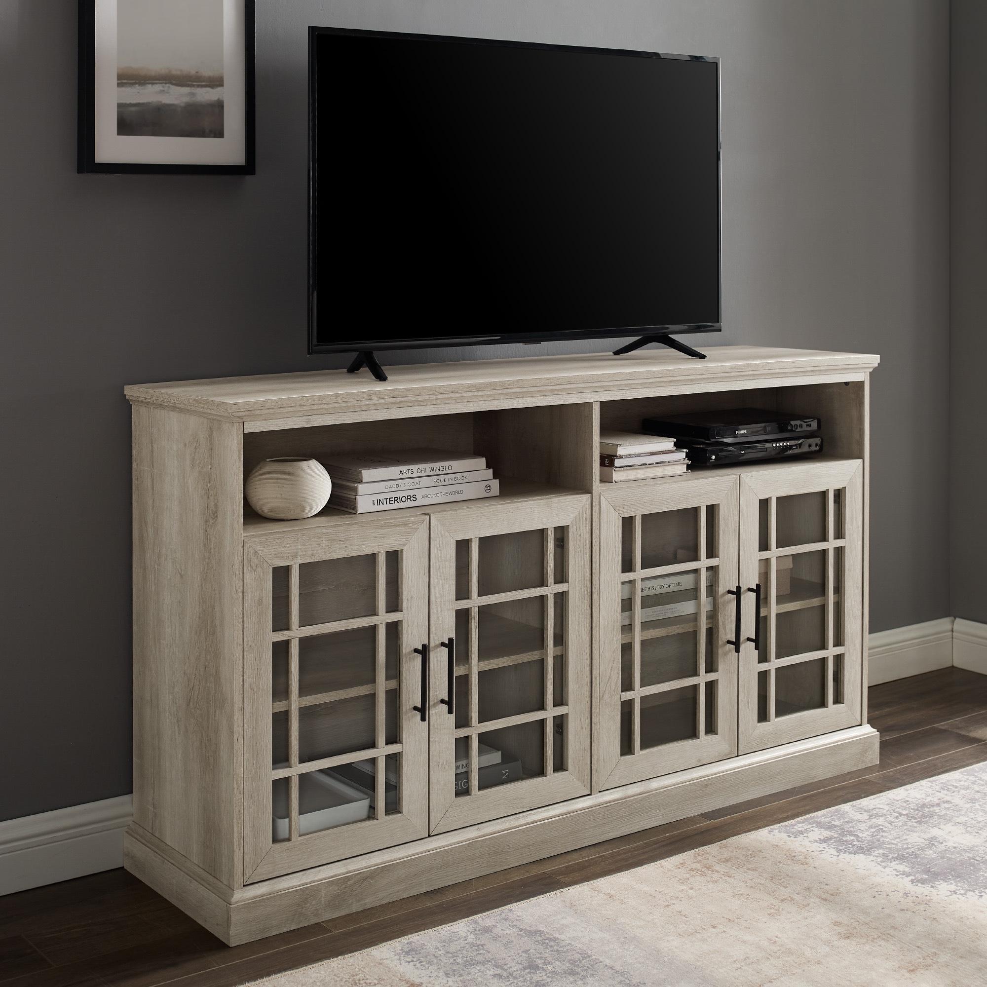 White and rustic oak deals tv stand