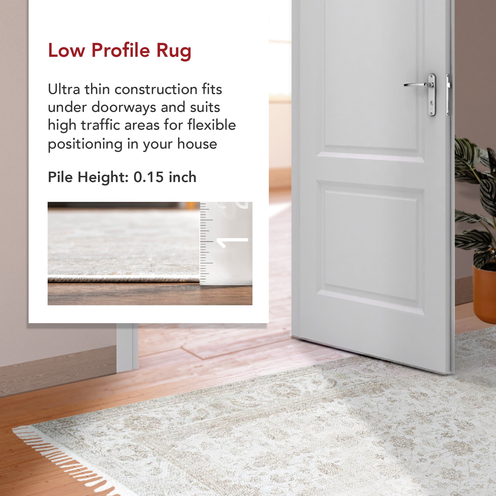 Ivory Floral Rectangular Viscose Area Rug with Fringe, 5' x 8'