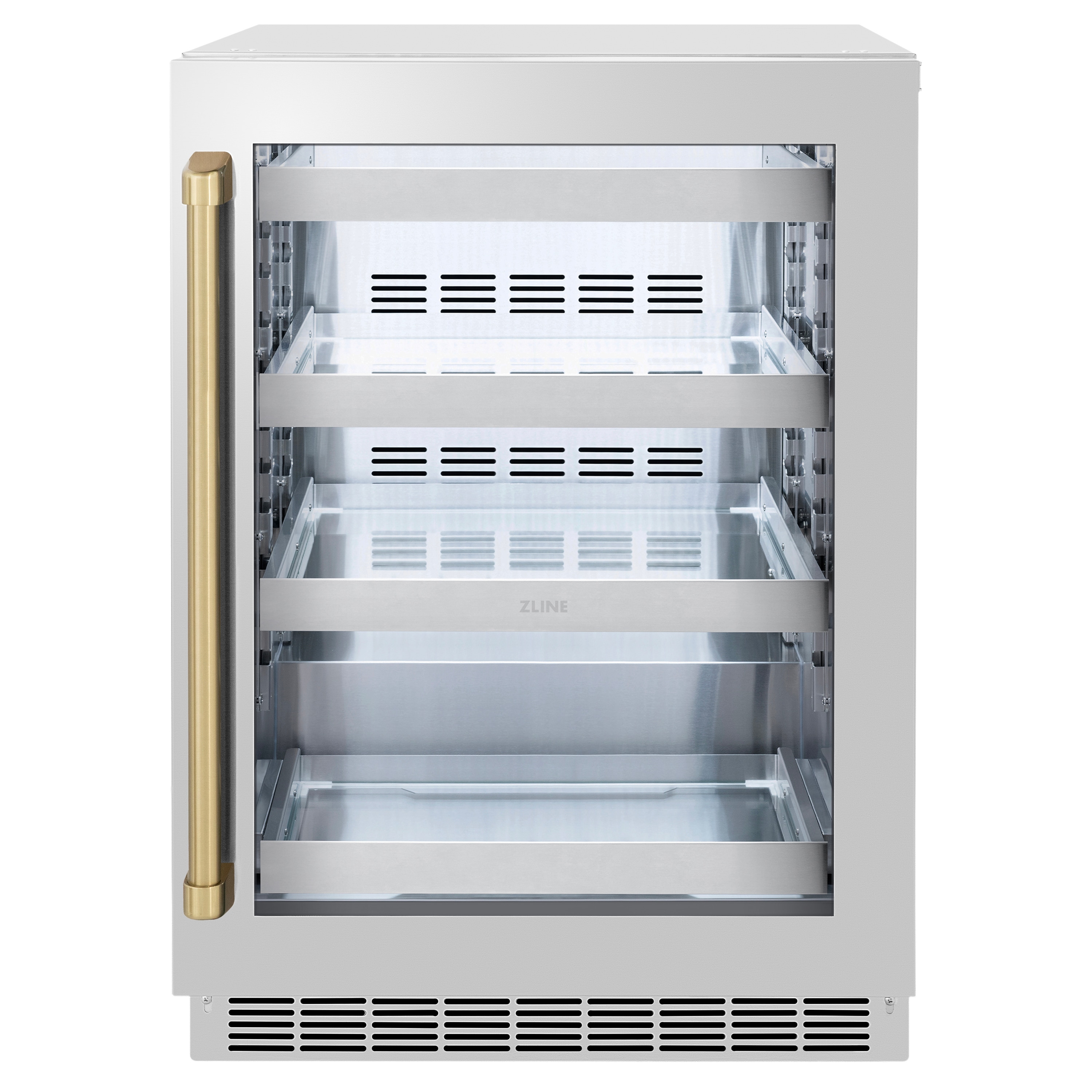ZLINE KITCHEN & BATH RBSOZ-GS-24-CB 23.88-Inches W Stainless Steel Glass Door with Champagne Bronze Handle Built-in Indoor or outdoor Beverage Refrigerator with Glass Door