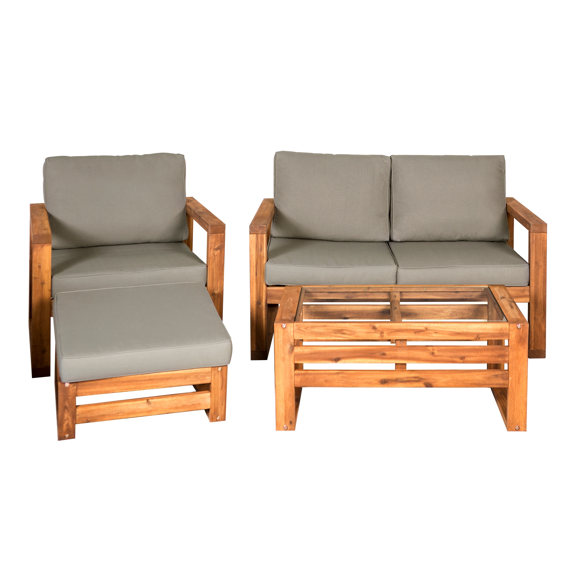 Walker Edison LWWHUD4CG 4-Piece Patio Conversation Set with Brown Polyester Cushions