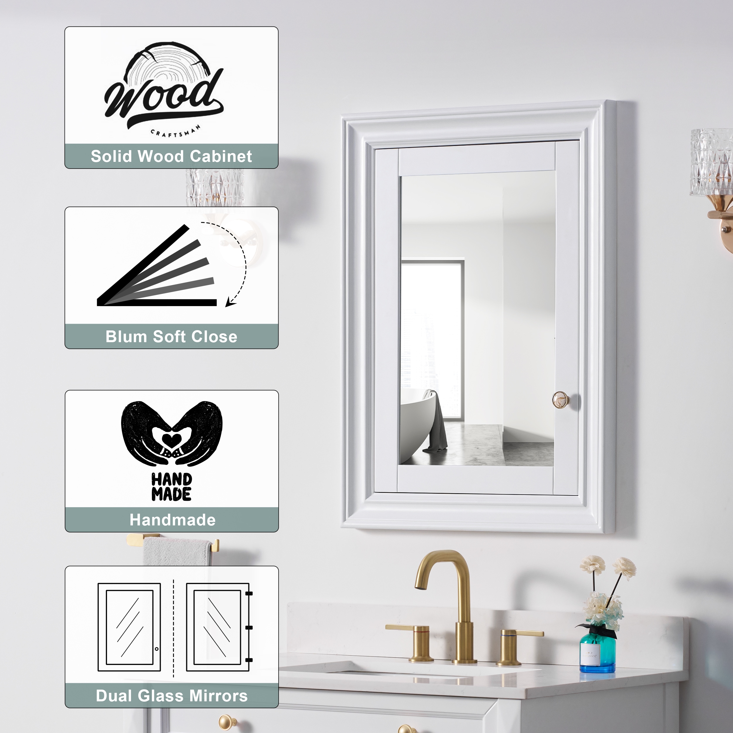 WELLFOR F2432MCL-WT Bathroom-Medicine-Cabinets - View #7