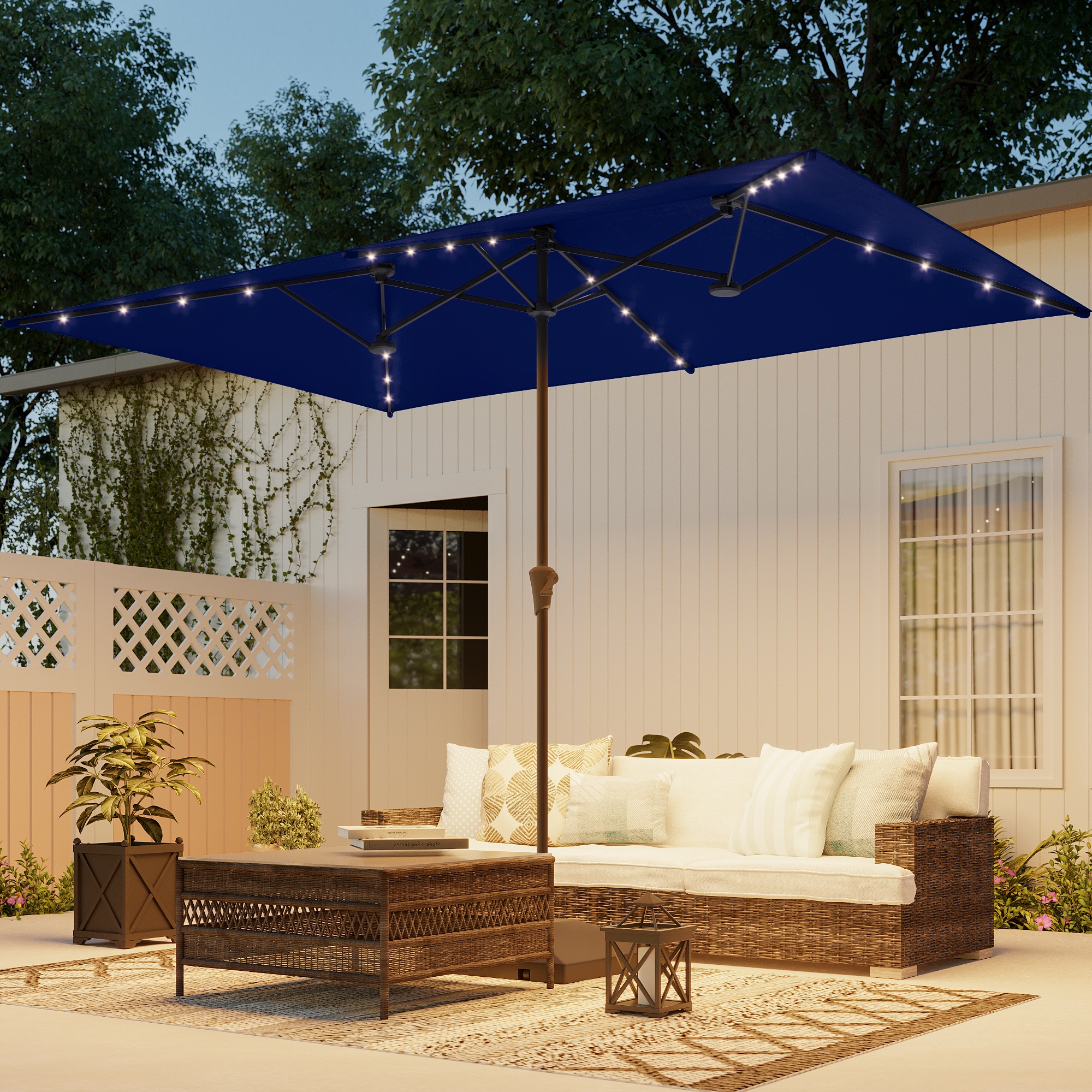 ACEGOSES LW-TP304RD 7-ft Steel Navy No-tilt Market Patio Umbrella with Lights