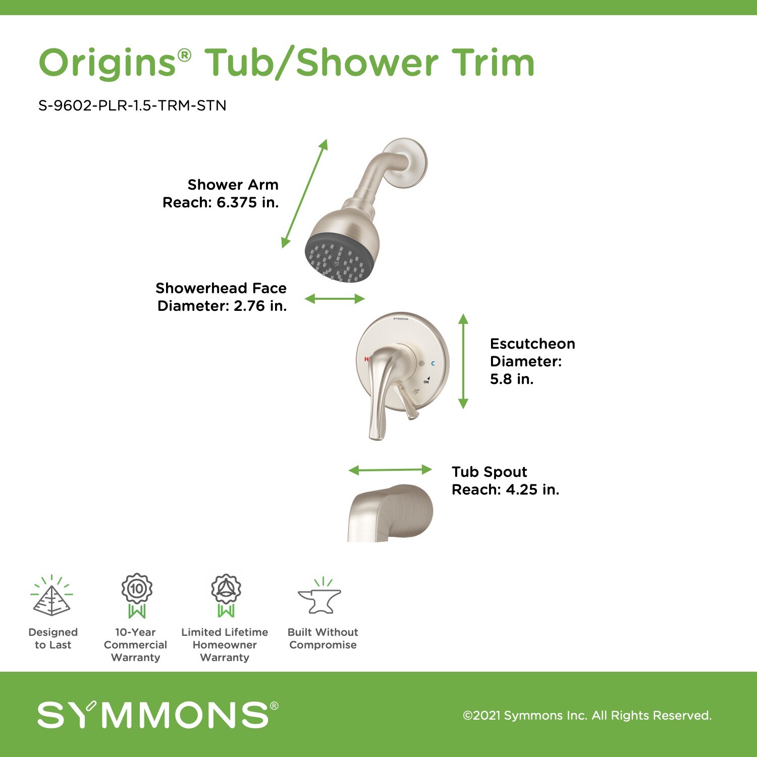 Symmons S9602PLR1.5TRMSTN Tub-Shower-Faucets - View #2