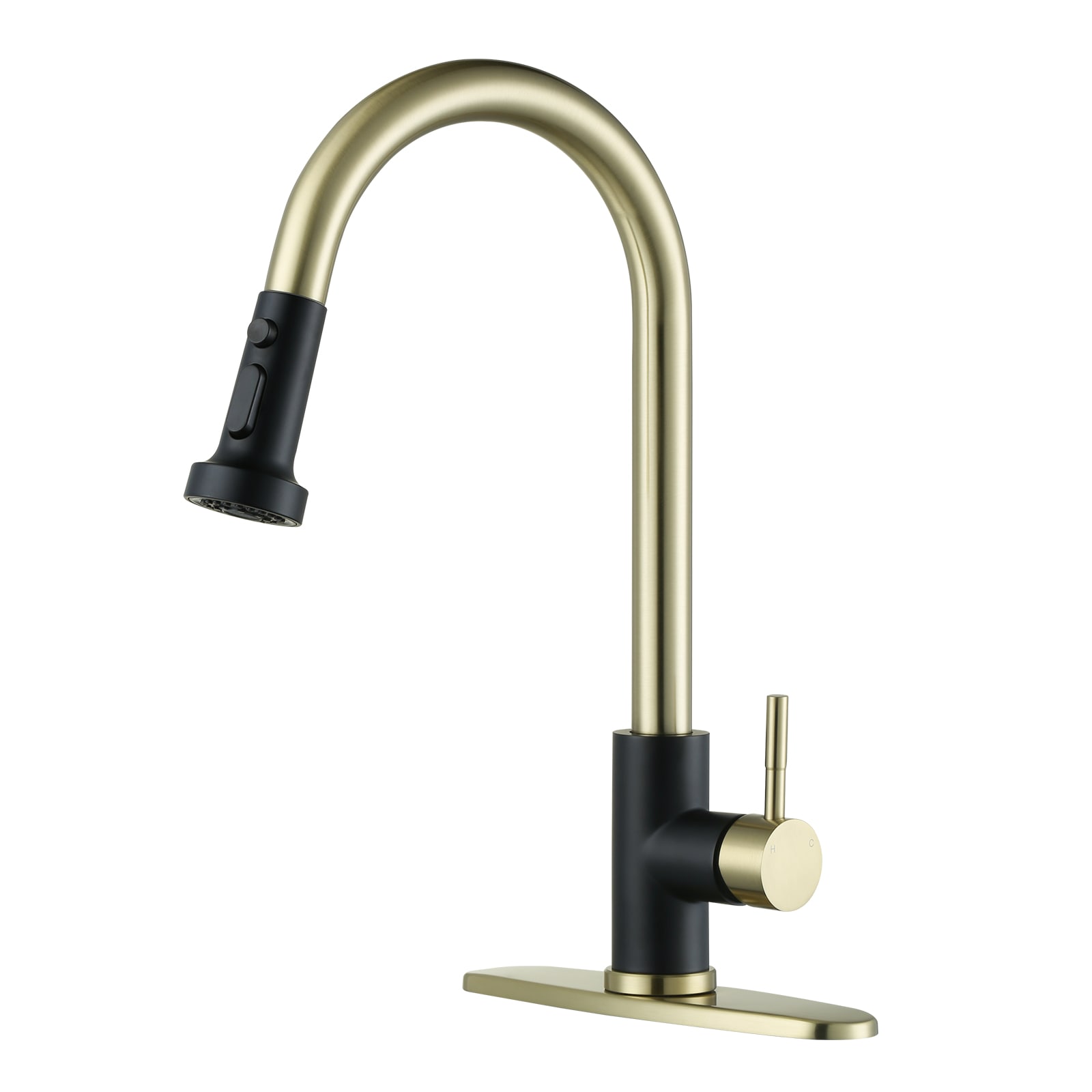 WOWOW VG2312601GB-LW BlackGold Single Handle Deck-mount Pull-down Kitchen Faucet with Sprayer ( Deck Plate Included )