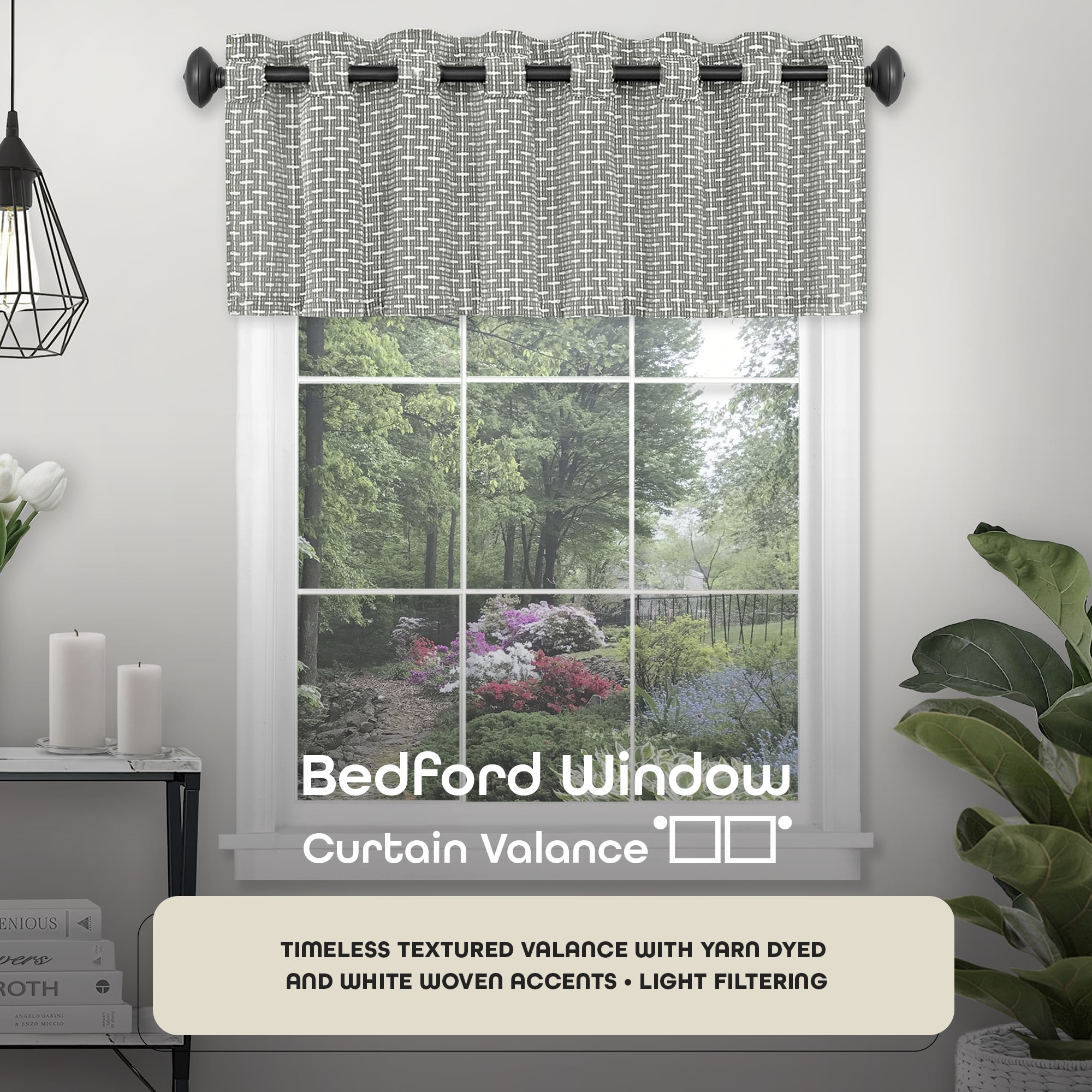 Gray Textured Light Filtering Rod Pocket Valance, 58" x 13"