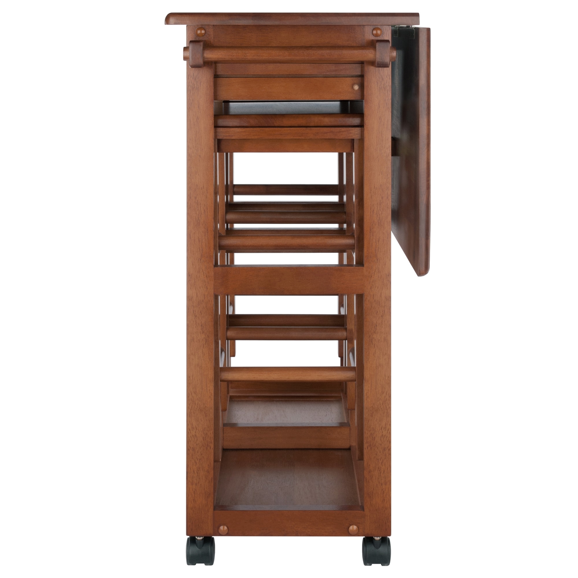Teak 3-Piece Space Saver Drop Leaf Dining Set with Stools