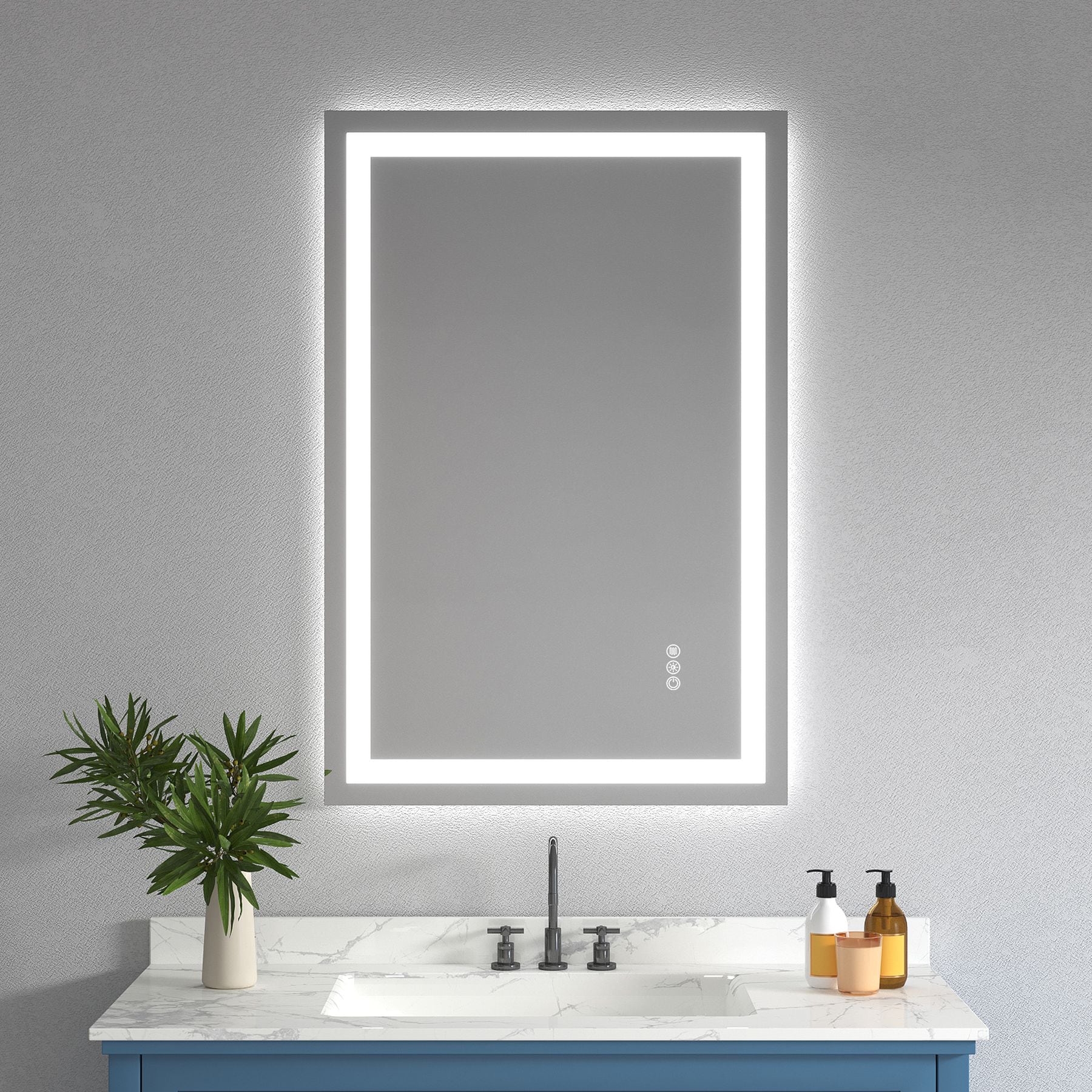 Blisstyle ZZZ1607UHTEUY PREMIUM 24-in x 36-in Polished Frameless Rectangle Dimmable LED Lighted Fog Free Bathroom Vanity Mirror ( Clear )