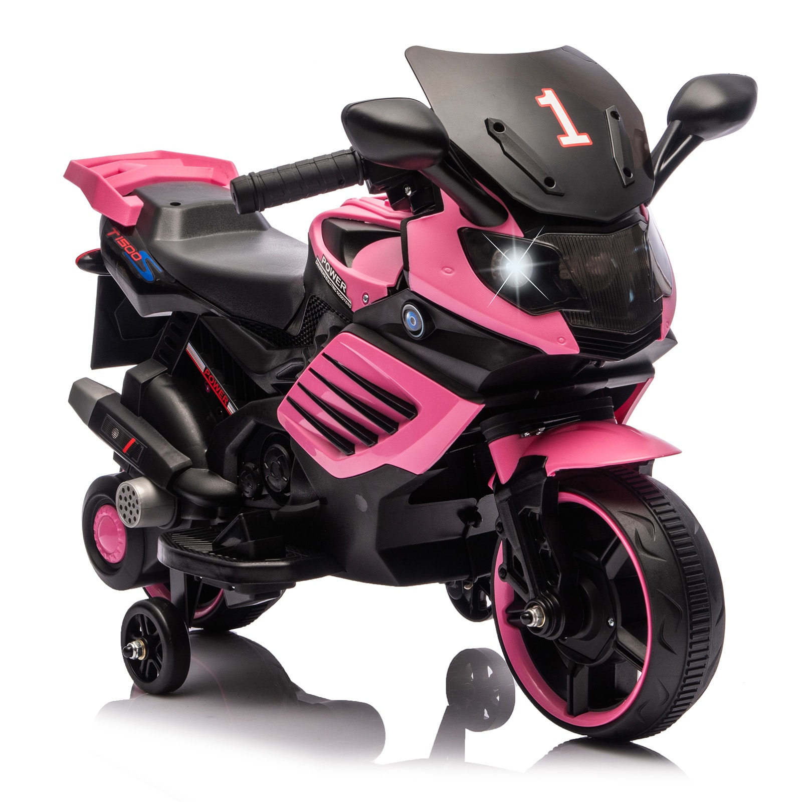 Assile 6V Light Pink Kids Ride-On Motorcycle - Training Wheels LED ...