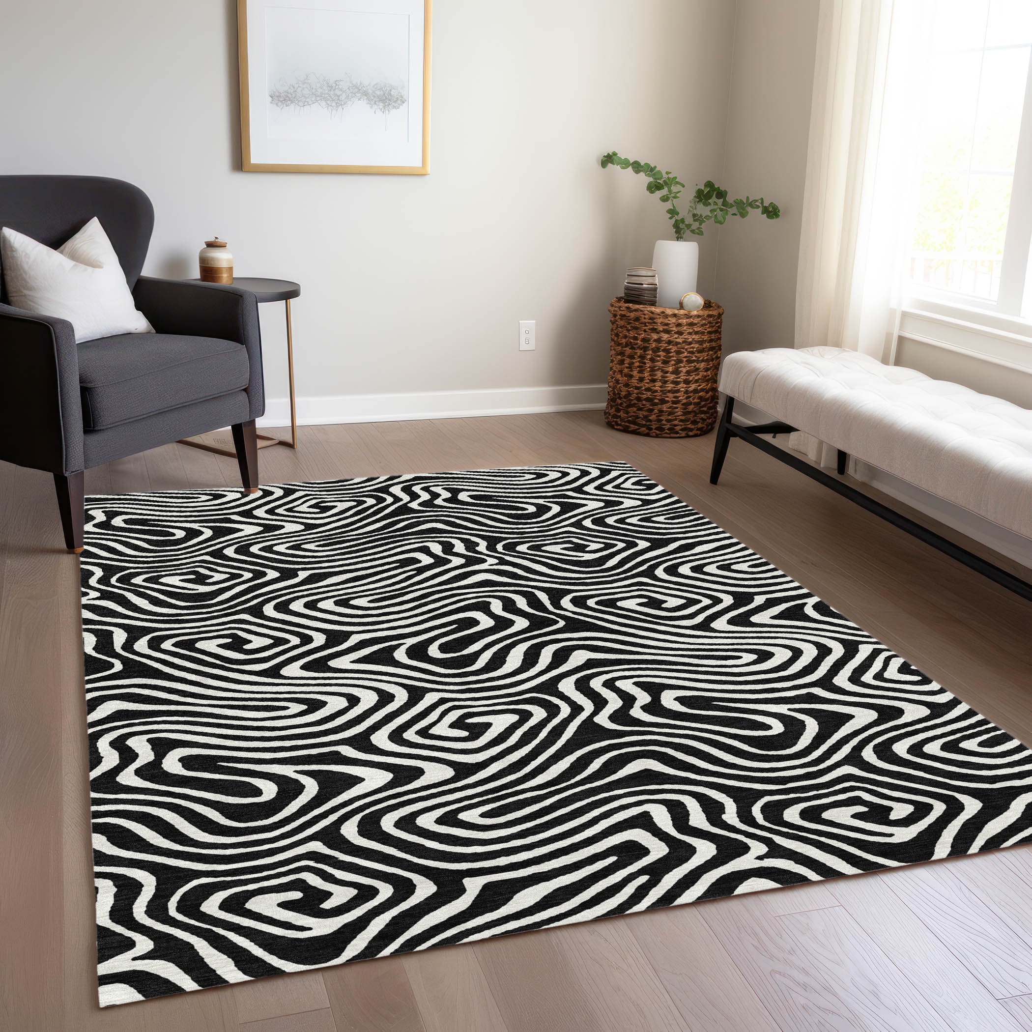 Addison Rugs ACN1020BK10X14 Chantille ACN1020BK 10 x 14 (ft) Polyester Black Rectangular Indoor/Outdoor Geometric Machine washable Area rug