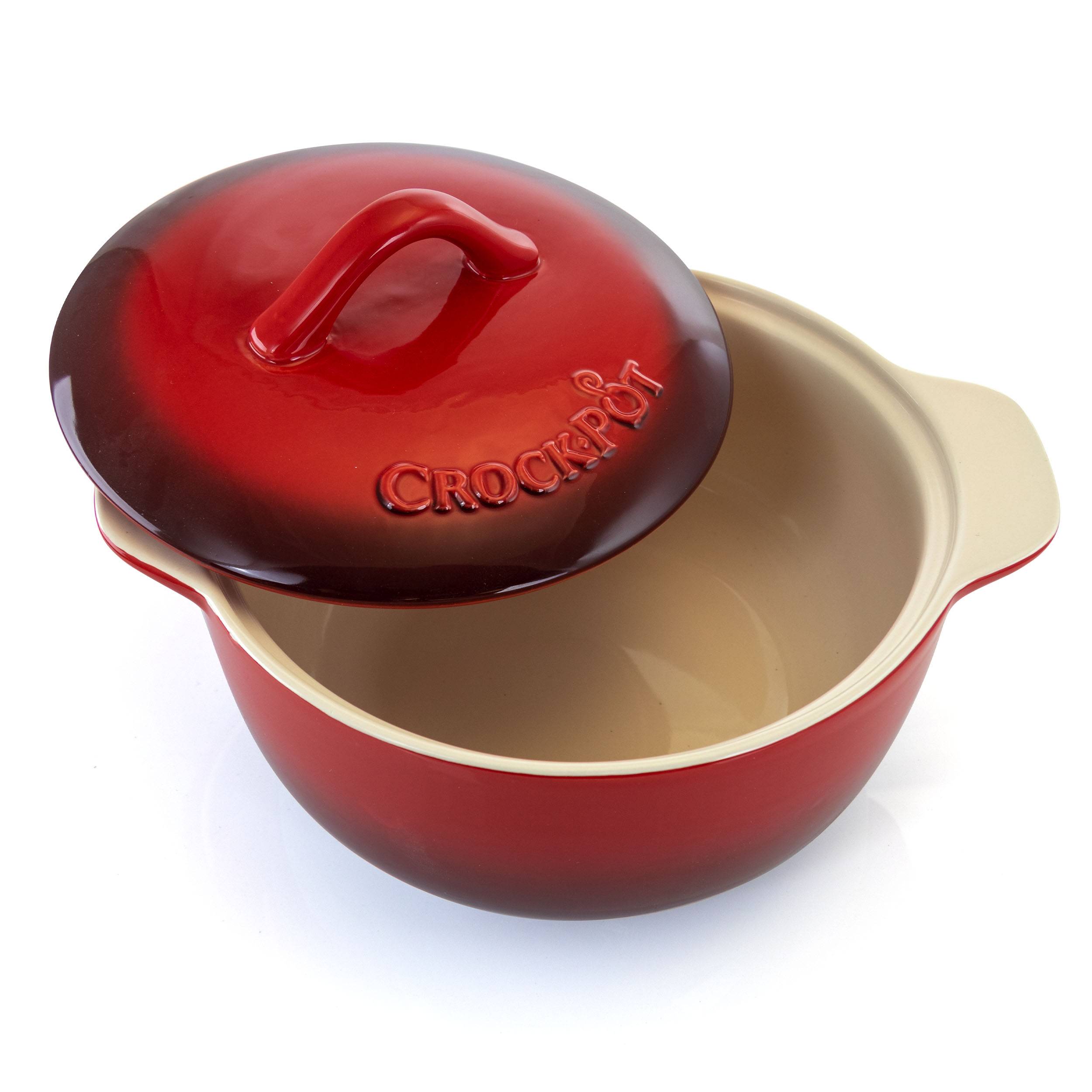 Crock-pot 986100817M Denhoff Ribbed 8 in. Square Stoneware Nonstick Casserole Dish in Red