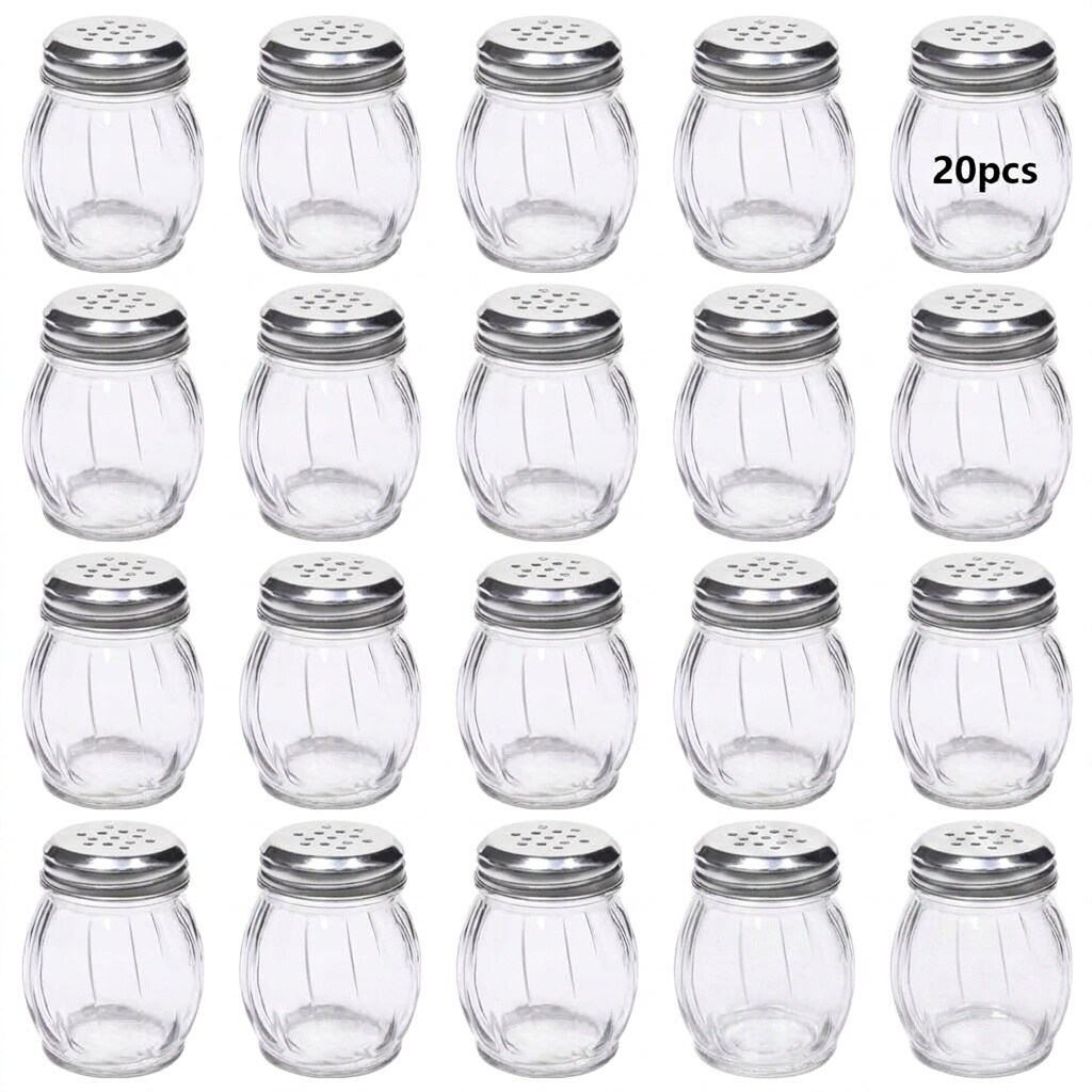 Aoibox  20 Pack 6 oz Glass Spice Shakers with Stainless Steel Slotted Lids for Parmesan Cheese Seasoning Pot Set