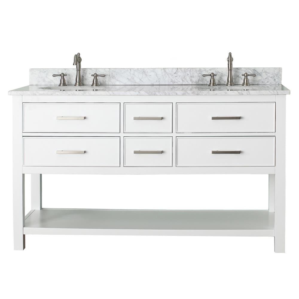 Avanity BROOKS-VS60-WT-C Brooks 61-in White Undermount Double Sink Bathroom Vanity with White Natural Marble Top