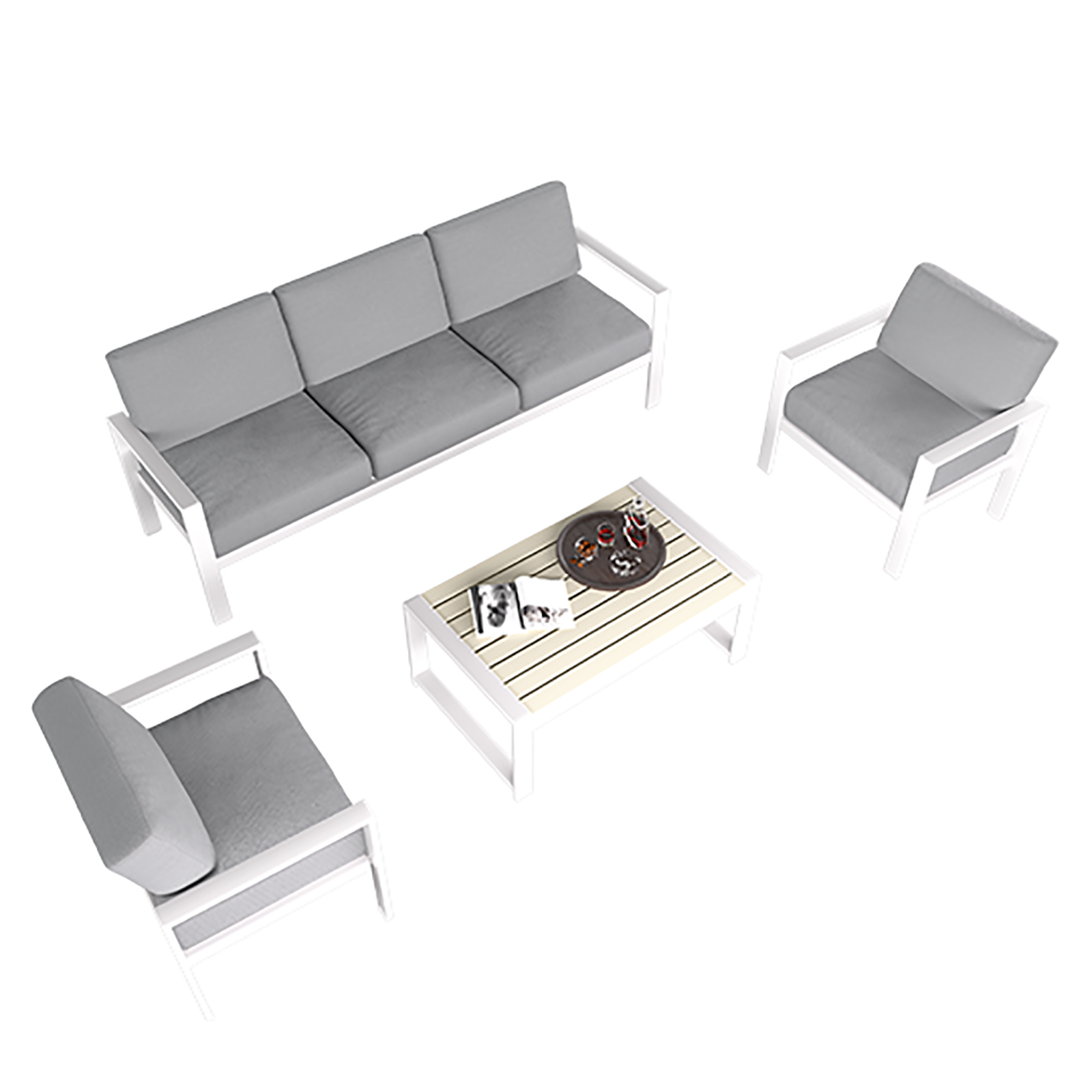 GARSING BOLOGNA SET-WHITE 4-piece patio conversation set 4 -Piece Patio Sofa Conversation Set with Gray Cushions