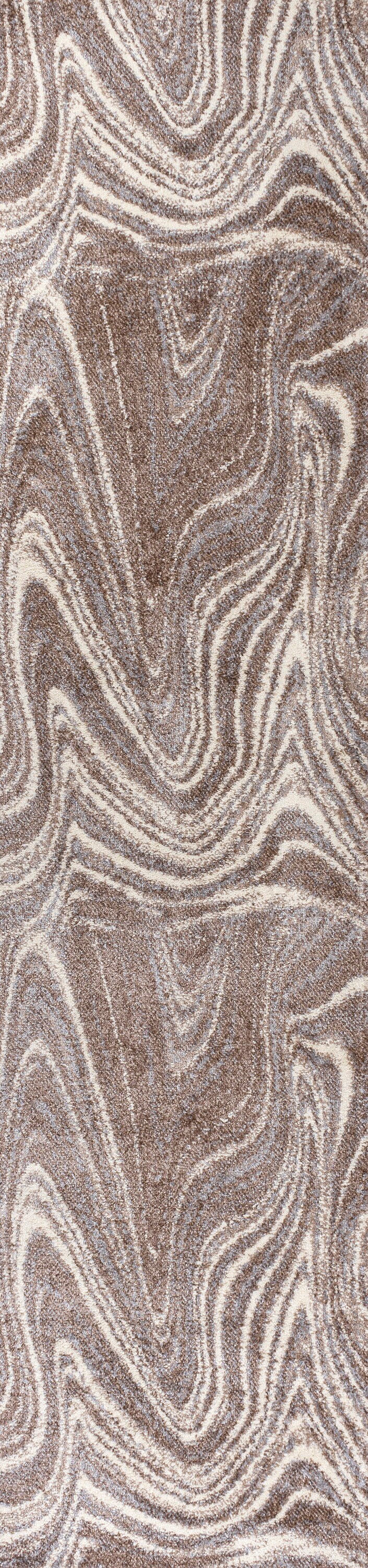 Brown and Cream Abstract Marble 2 x 8 Synthetic Runner Rug