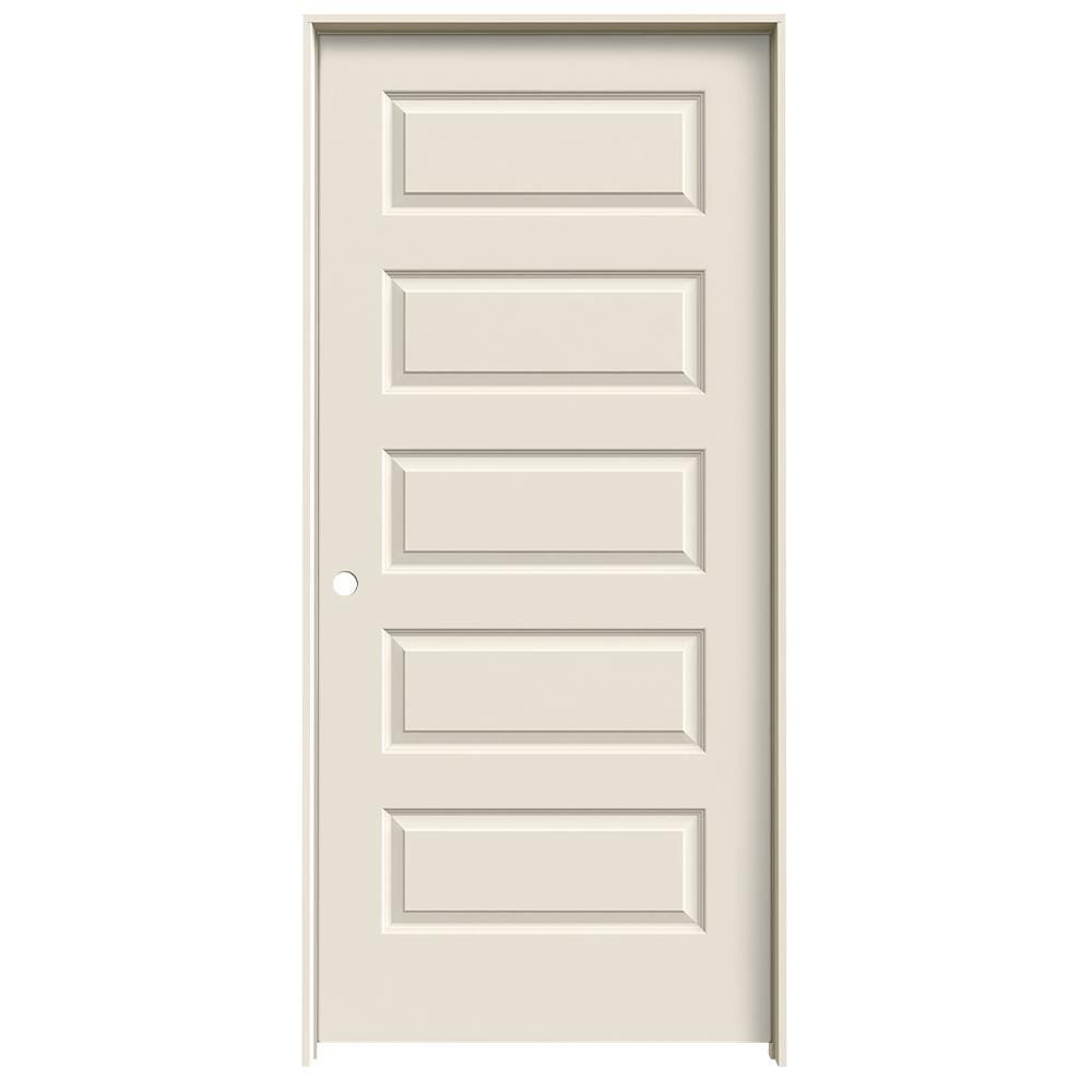 JELD-WEN Rockport 36-in x 80-in 5-panel Equal Solid Core Primed Molded Composite Right Hand Single Prehung Interior Door in Off-White -  LOWOLJW137400258