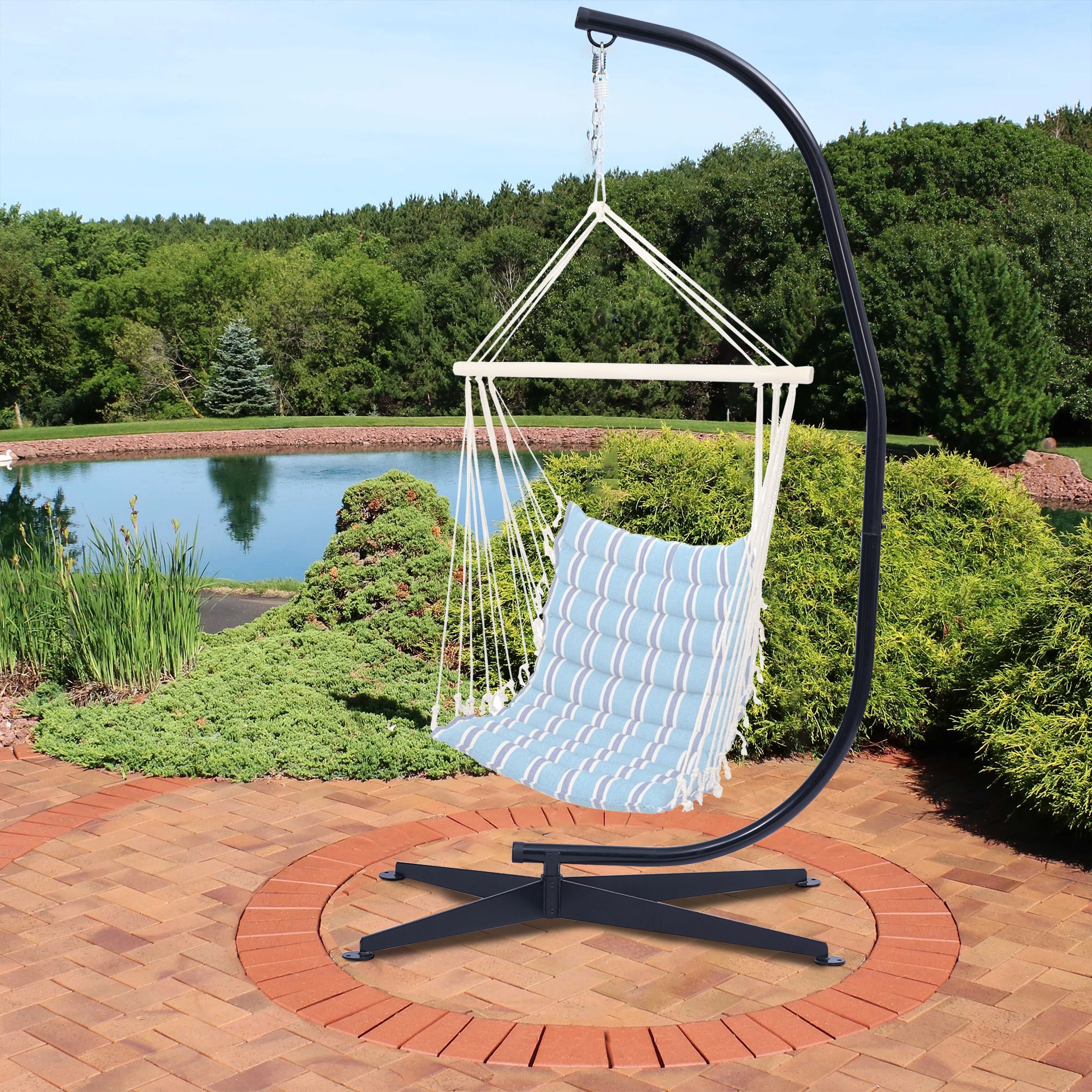 inch HCY Hammock Chair Stand Only C Stand Hanging Stand Heavy Duty 360 Degree Rotation for Loungers,Yard,Garden 44'inch x 85inch H Patio,Bedroom Indoor Outdoor- Black L 