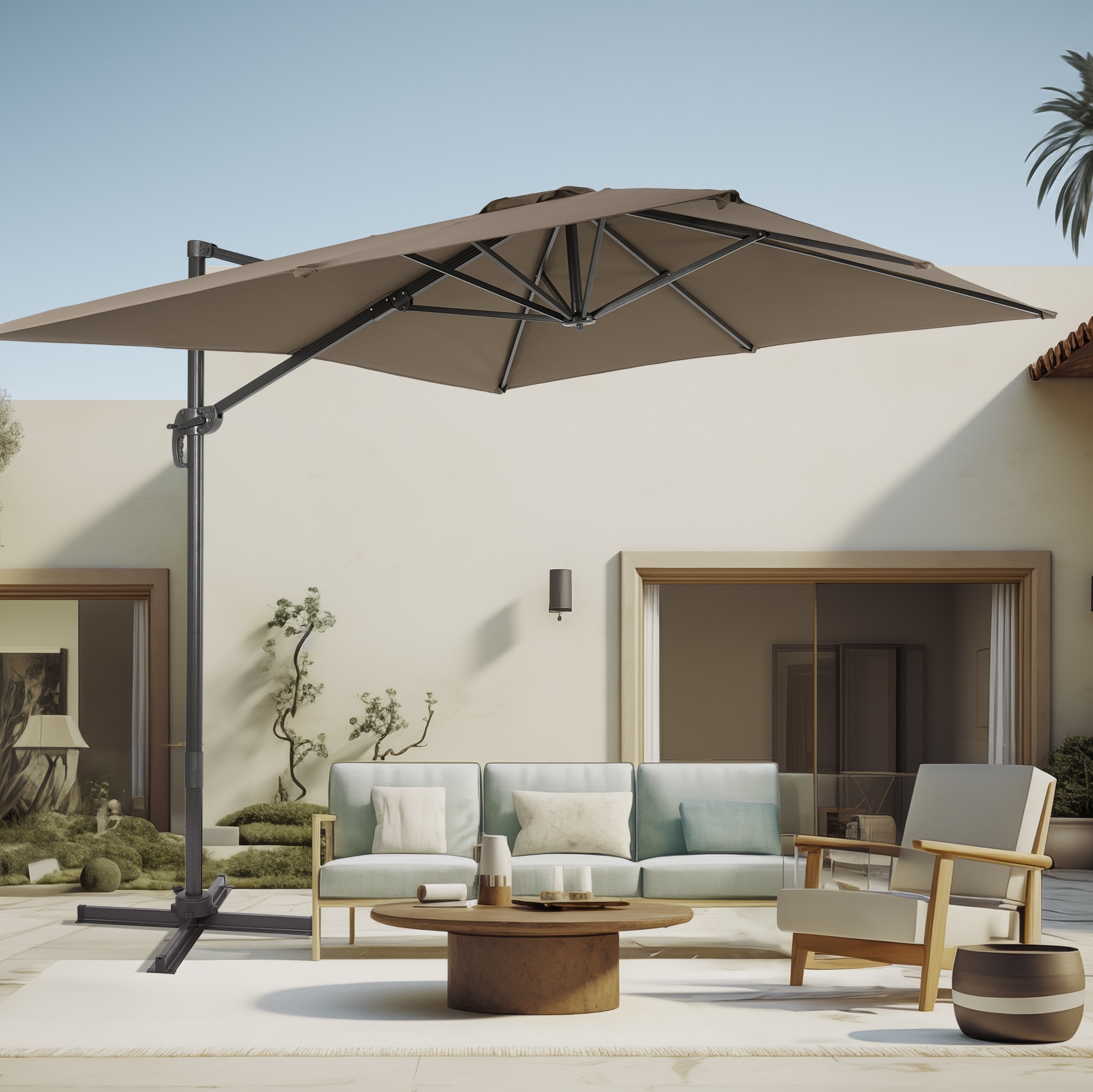 ACEGOSES LW-108TP 10-Feet Aluminum Tan No-tilt Cantilever Patio Umbrella