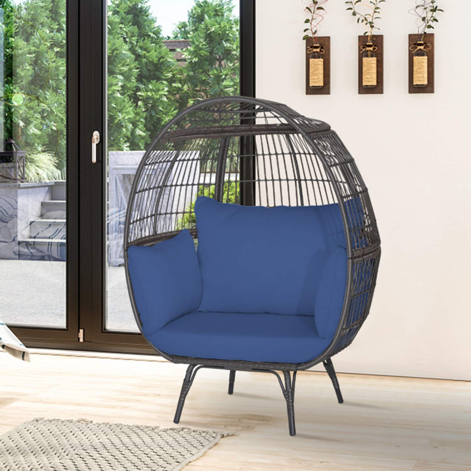 Mondawe MD-DS69066 Navy Blue Fabric Hammock chair with Stand