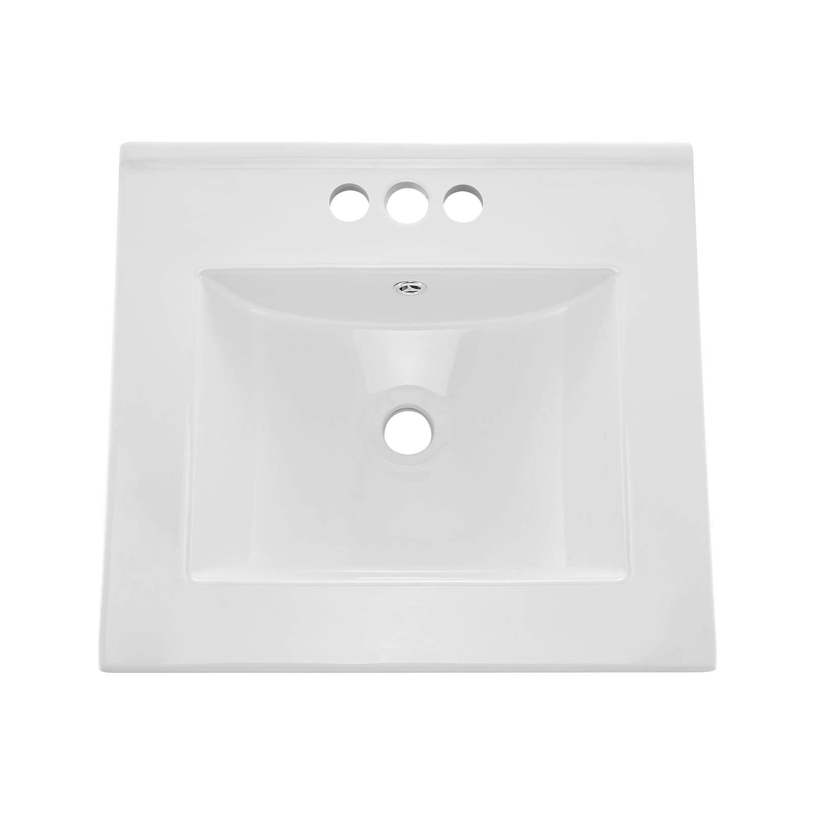 VEVOR Semi Recessed Bathroom Sink 20.08 x 18.31 Inch Rectangular White Ceramic Vessel Sink with Overflow and 3 Faucet Holes Drop in Modern Lavatory Vanity Bath Wash Bowl Basin Rectangle Small Space