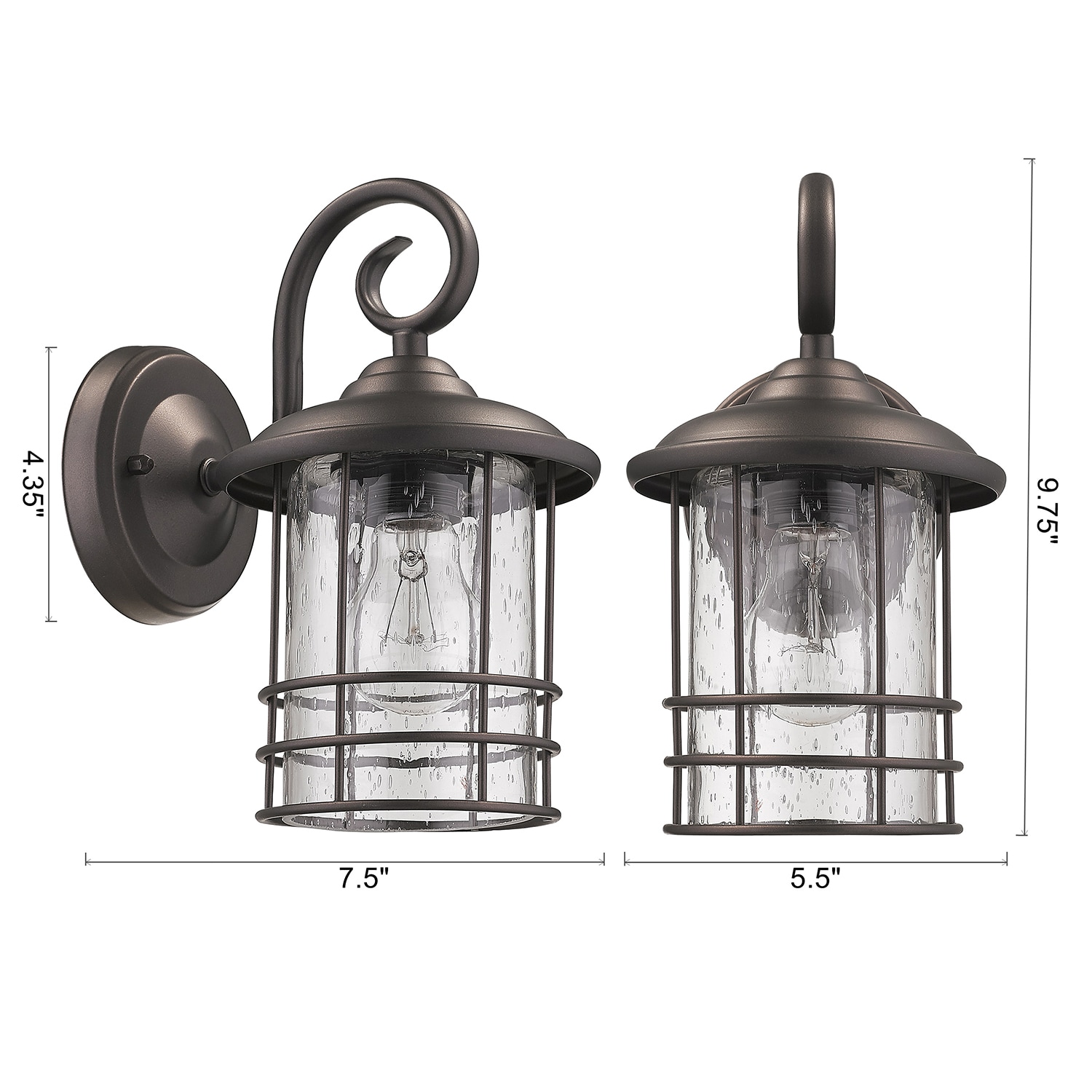 Oil Rubbed Bronze Dimmable Outdoor Lantern Set with Bubble Glass