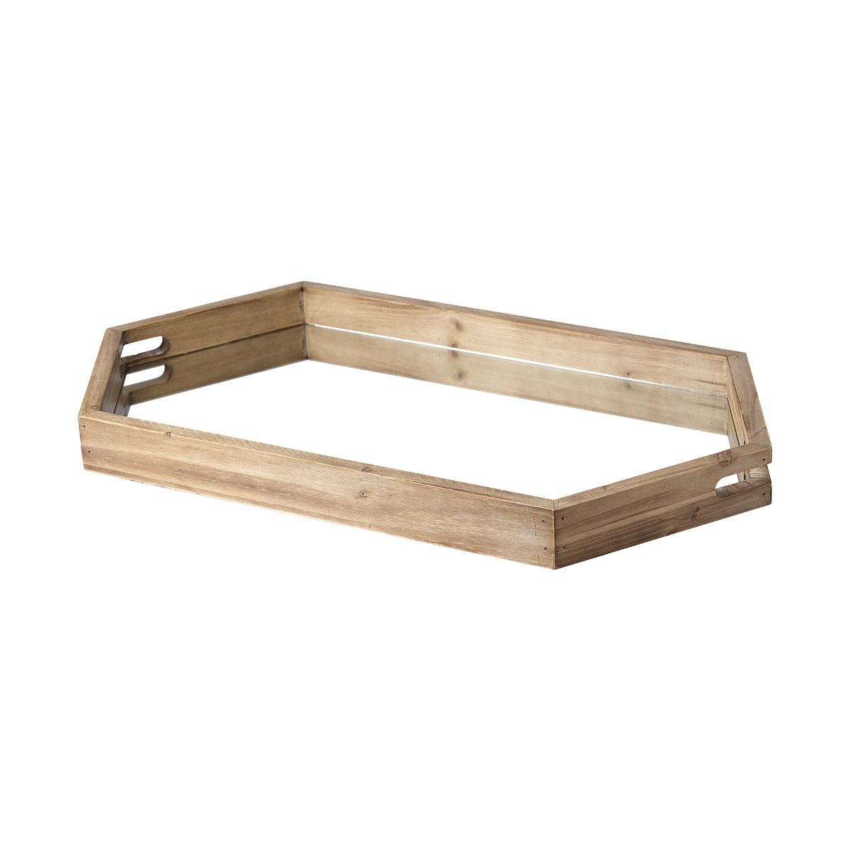 HomeRoots Natural Polished Wood Mirror Glass Lined Top Tray at Lowes.com