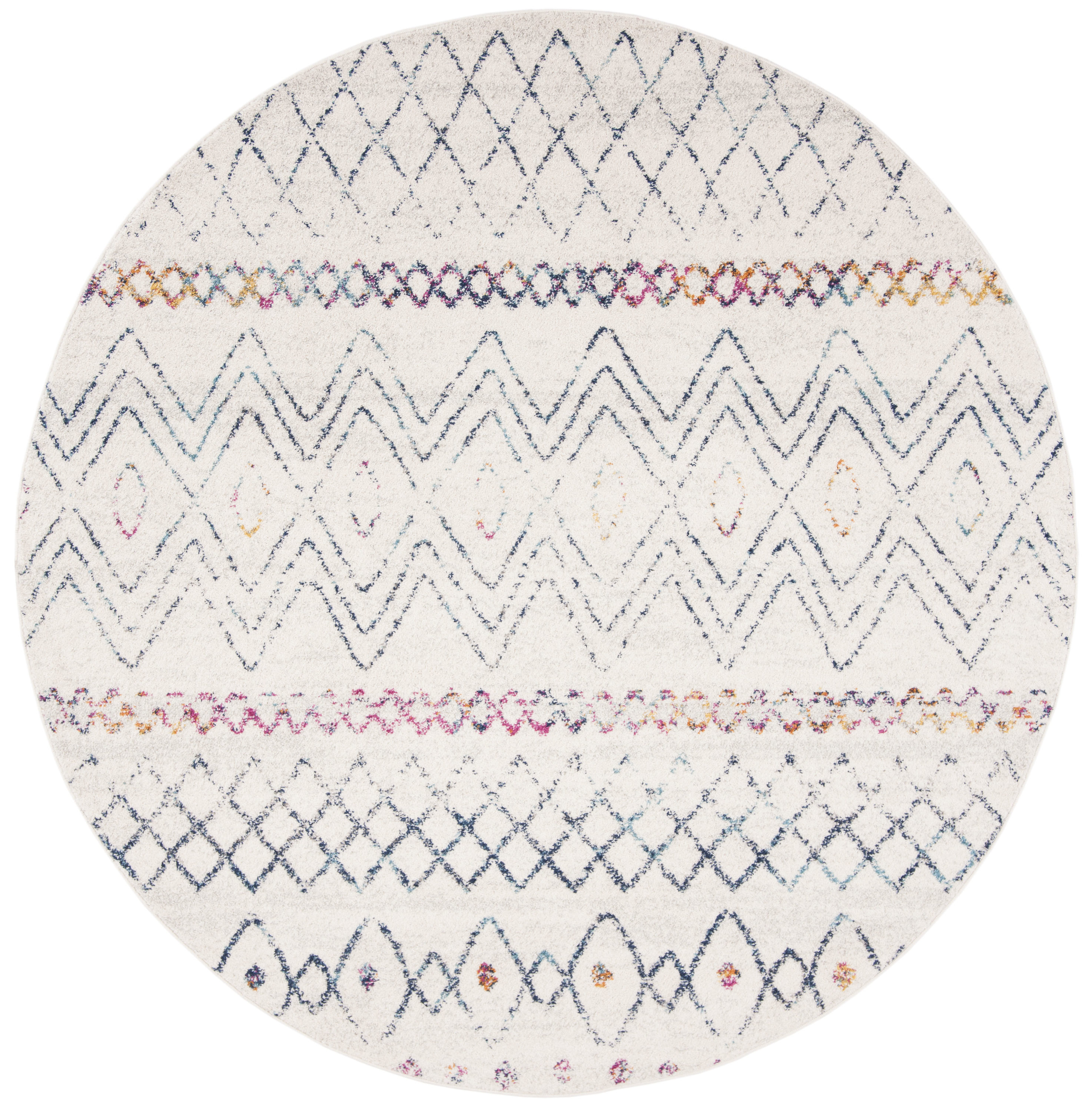Safavieh MAD798B-9R Madison Kalab 9 x 9 (ft) Loomed Polyester/Polypropylene Ivory/Dark Blue Round Indoor Distressed/Overdyed Bohemian/Eclectic Area rug