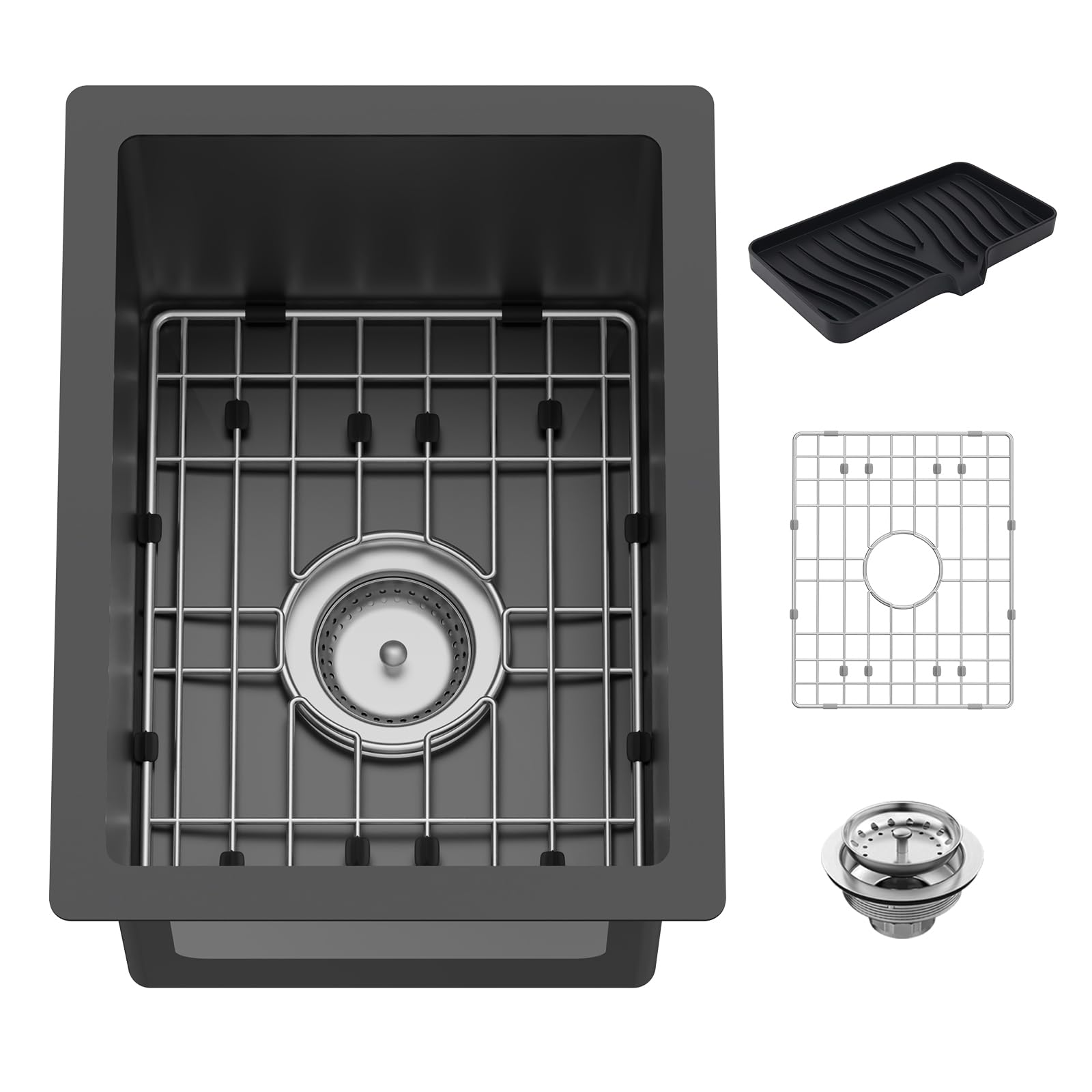 Aoibox  12 in Drop In Single Bowl Stainless Steel Bar and Kitchen Sink with Bottom Grid and Drain Assembly