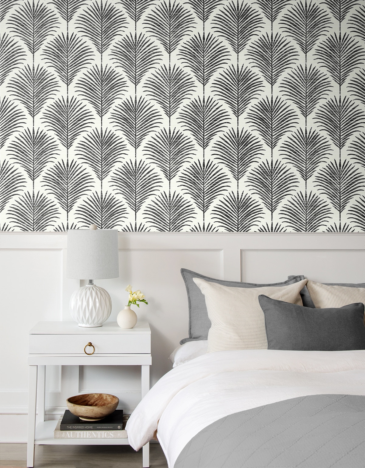 Inkwell & Off-White Vinyl Palm Leaf Peel and Stick Wallpaper
