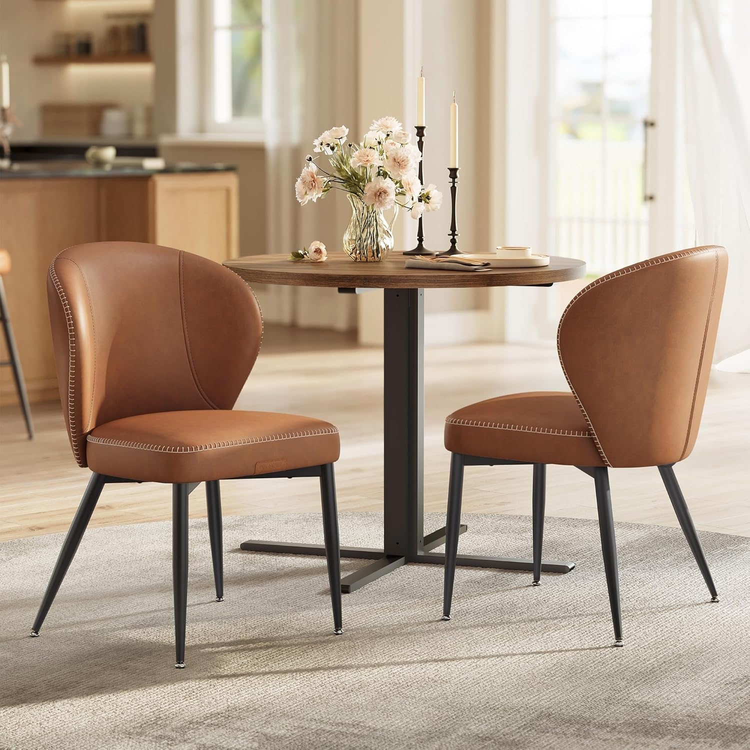 SONGMICS HOME LDC140G02 Leather Dining Chairs – Set of 2 in Dove Gray with Swivel Leveling Feet