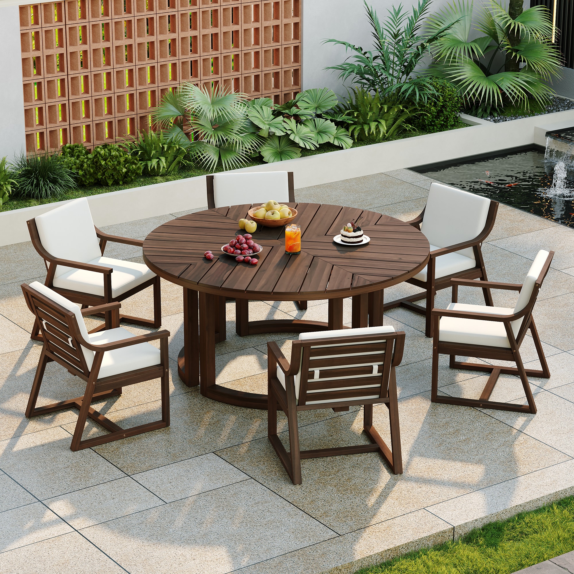 Fun Orange Patio Dining Table Set for 6