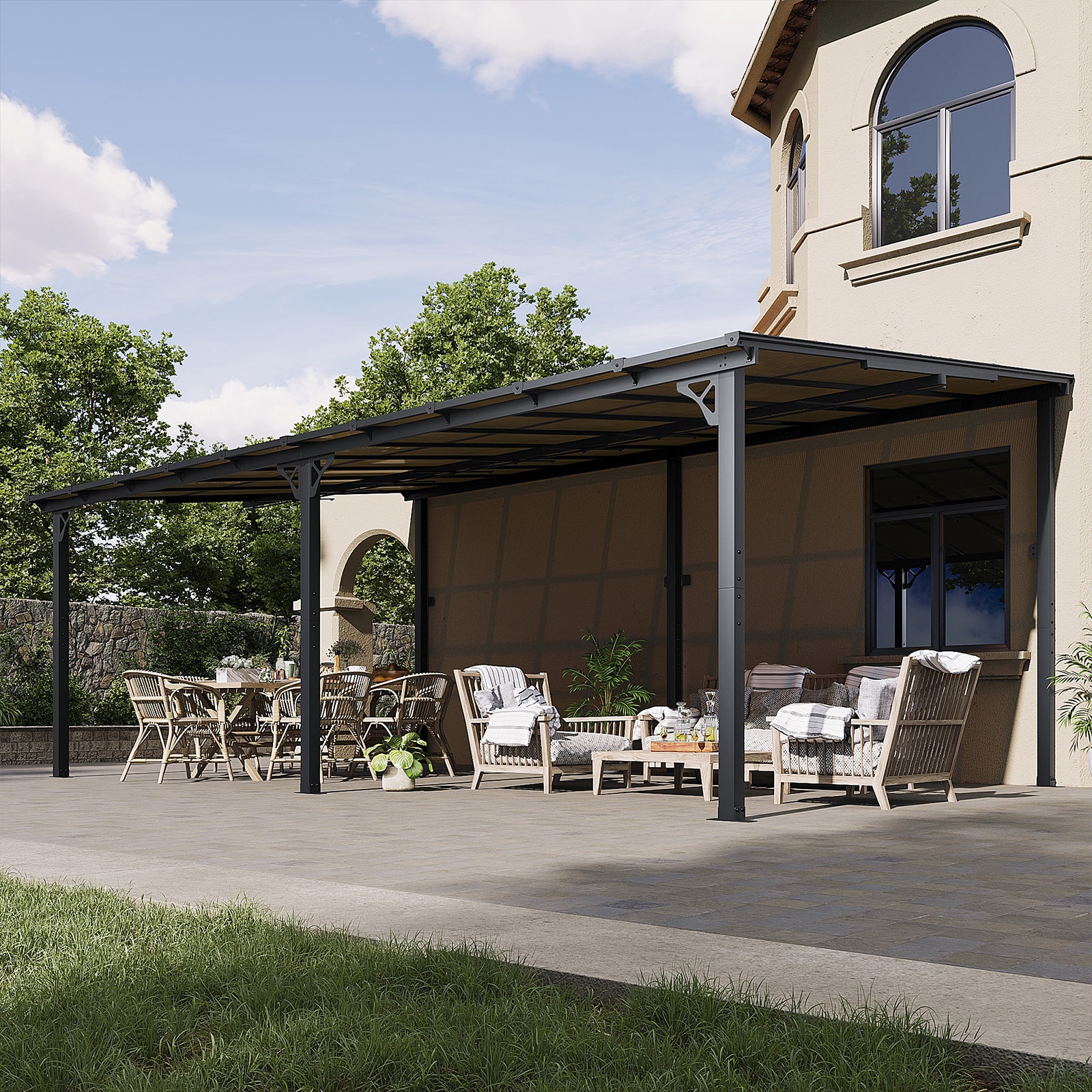 AOXUN Pergola 20-ft W x 12-ft L x 8-ft 1-in H Gray Metal Freestanding ...