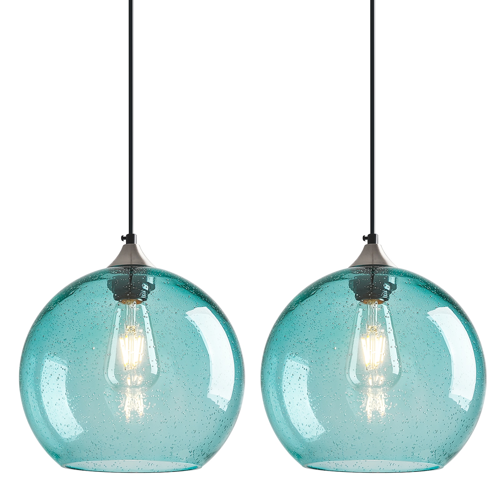 ZHLLMQ Pendant 1-Light 2Pack Modern Light Blue Seeded Glass Globe Non Integrated LED 9.84in Kitchen Island Hardwired Adjustable Pendant Light