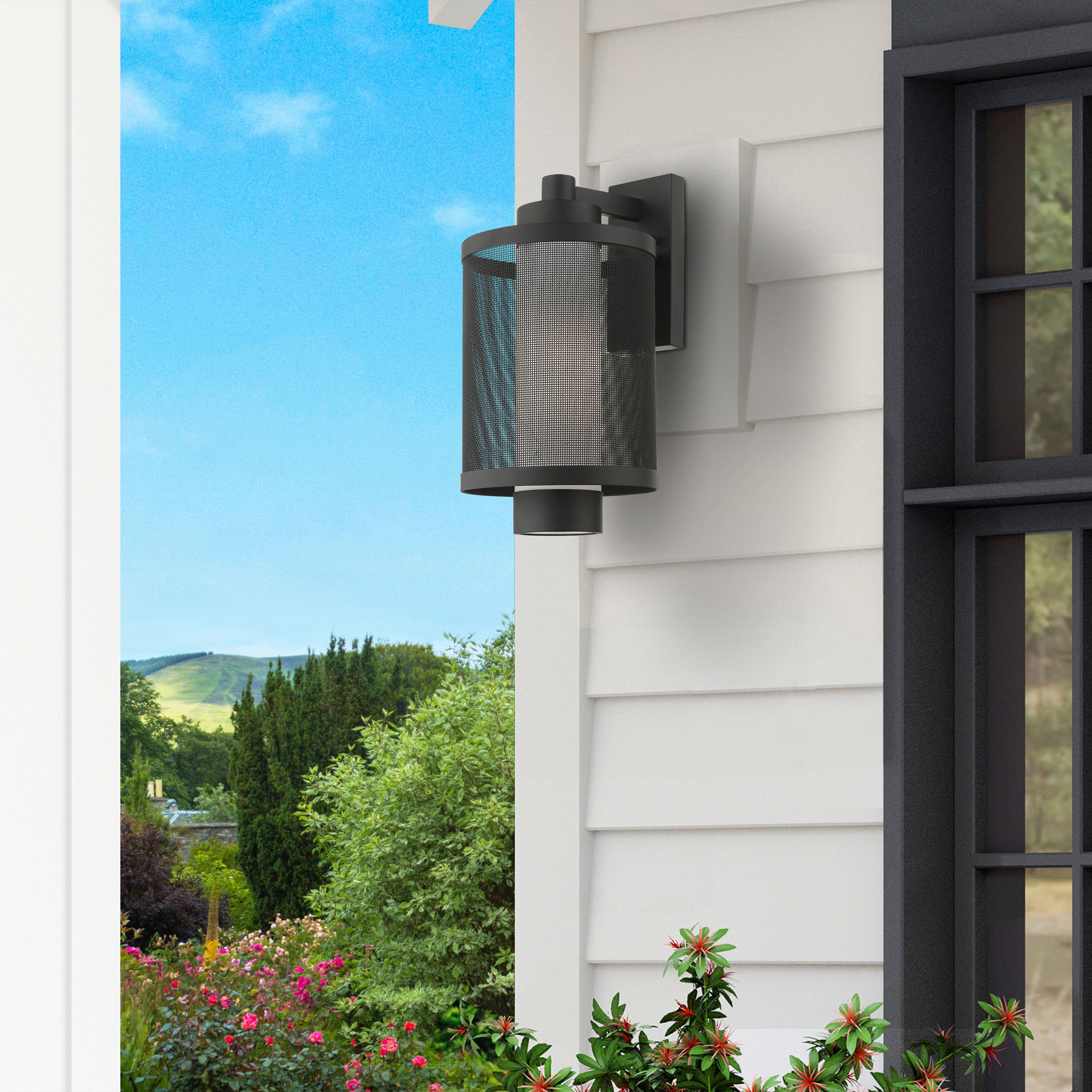 Nottingham Textured Black Stainless Steel Outdoor Wall Lantern