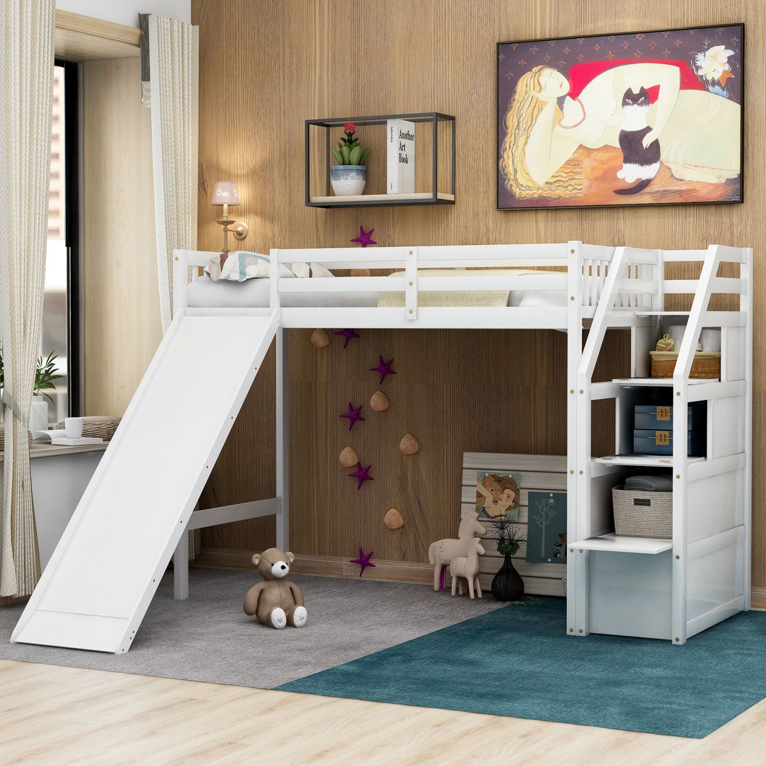 JASMODER SM000108AAK-1 White Twin Composite Platform Bed with Storage